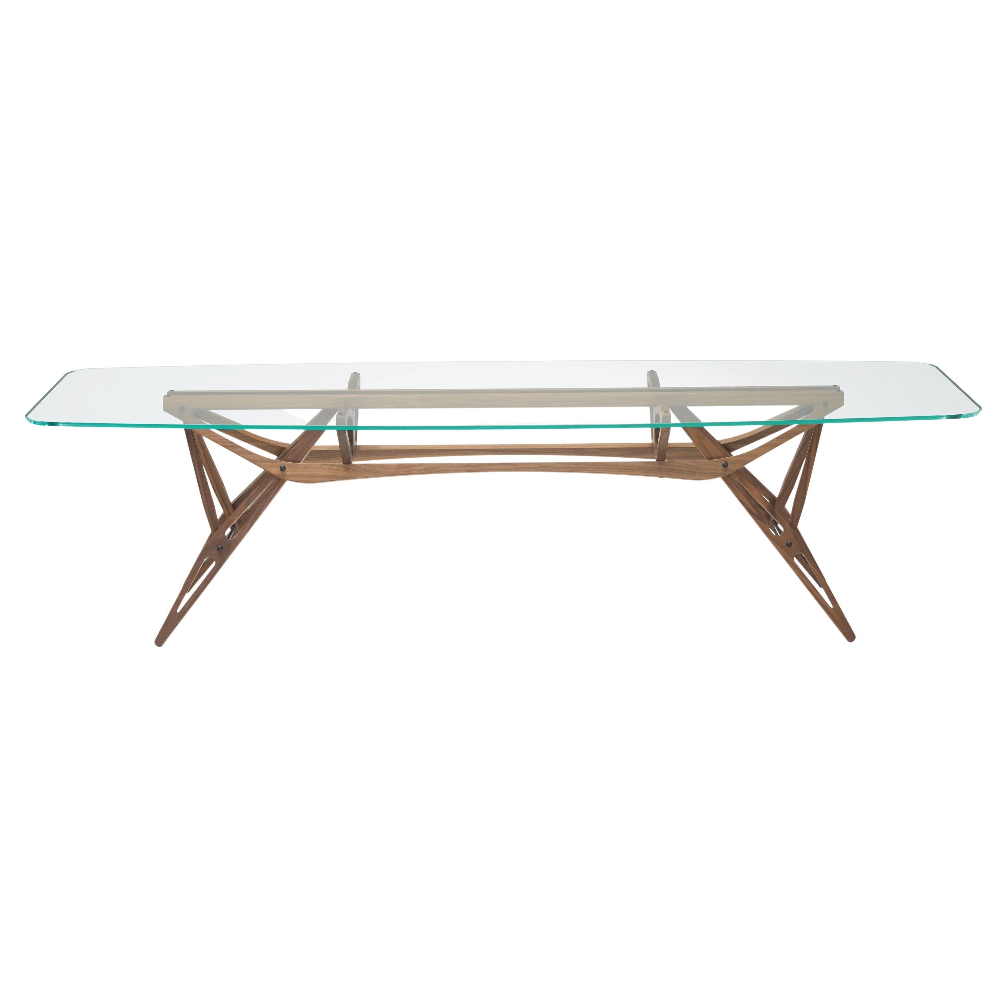 Petite table Zanotta Reale CM avec plateau en verre extra transparent et cadre en noyer Canaletto