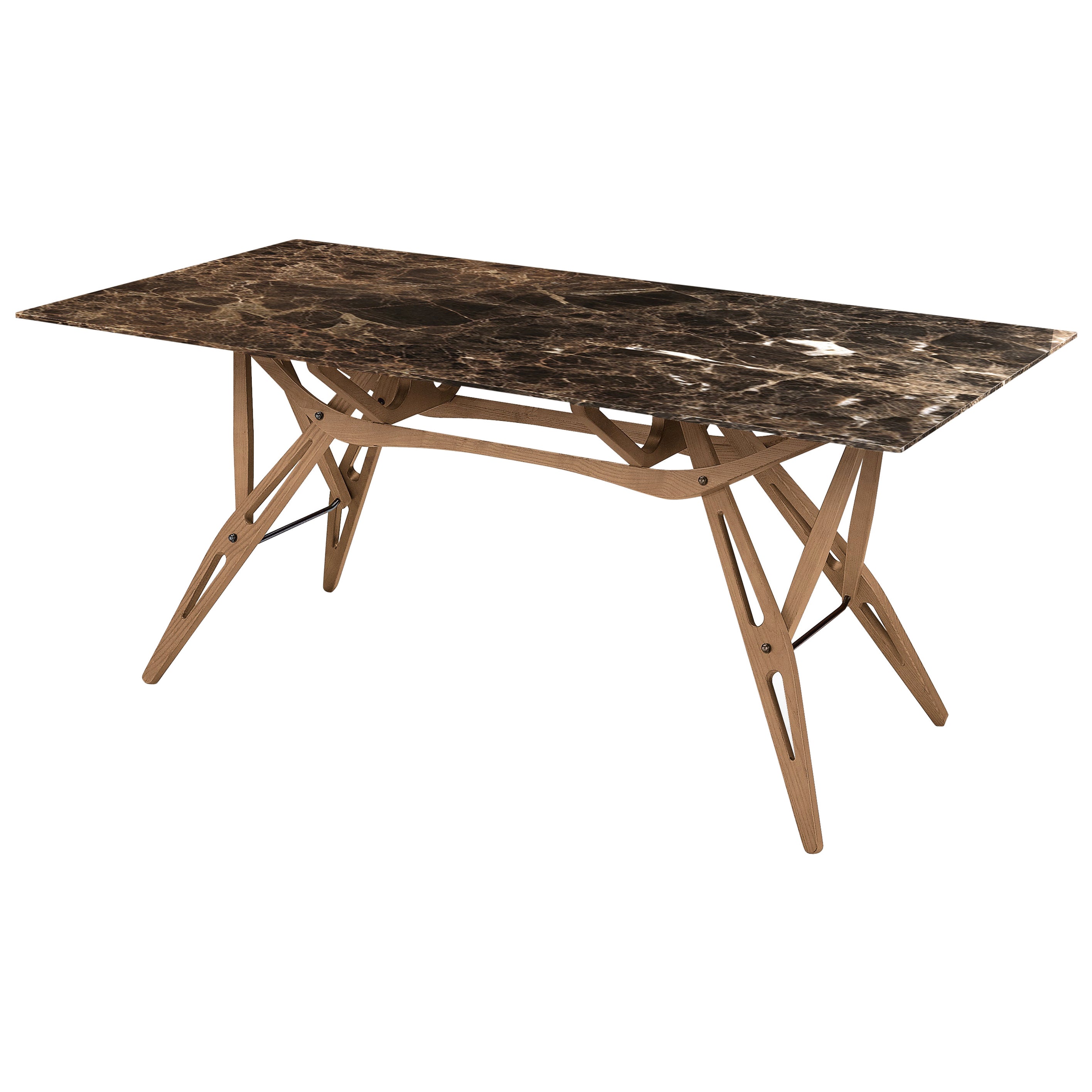 Zanotta Small Reale Table in Emperador Marble Top with Canaletto Walnut Frame