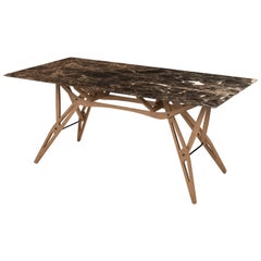 Zanotta Small Reale Table in Emperador Marble Top with Canaletto Walnut Frame