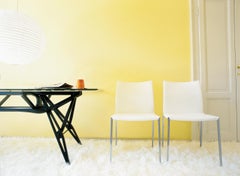 Zanotta Small Reale Table in Glass Top with Bevelled Edges with Walnut Frame