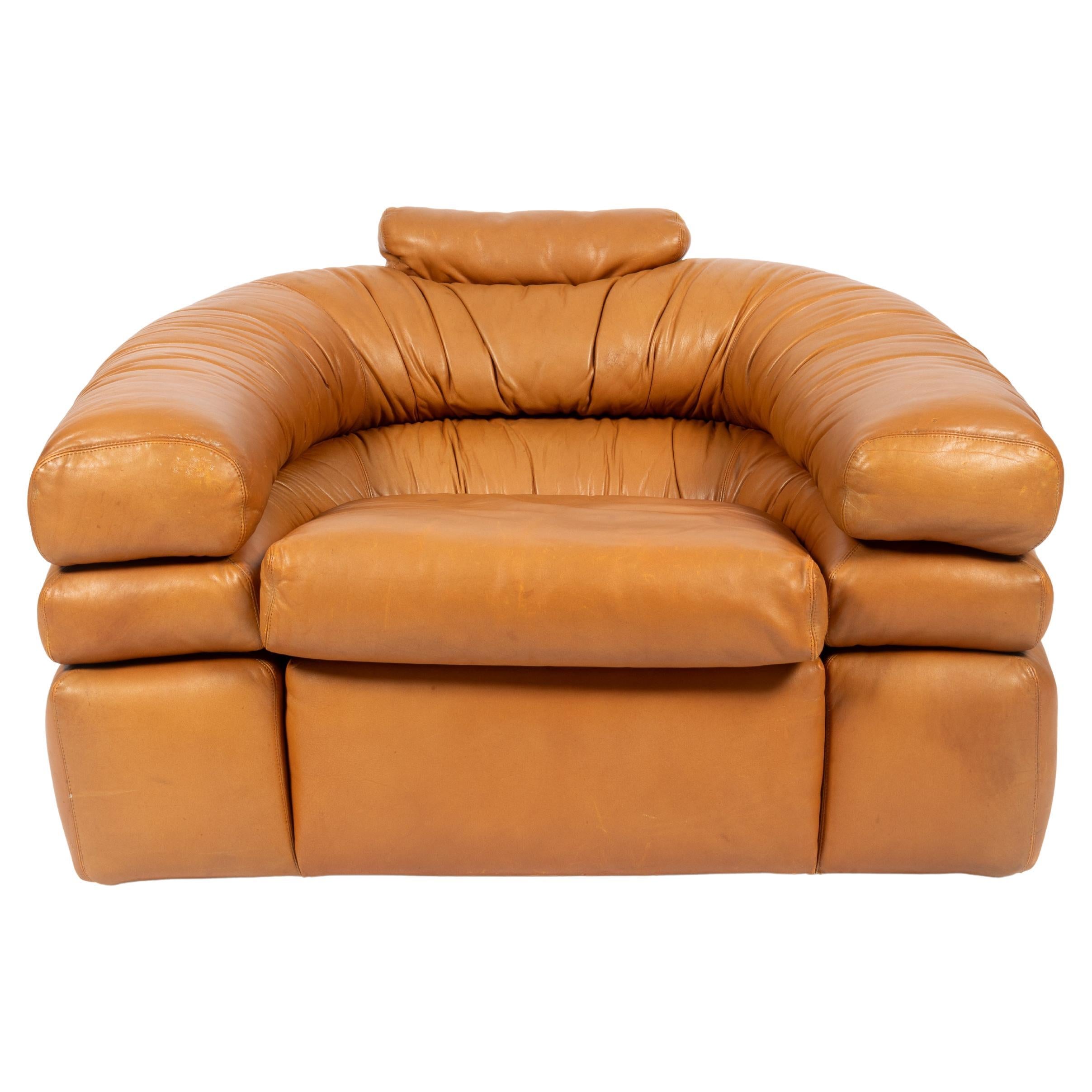 Zanotta "Straccio" by De Pas d'Urbino & Lomazzo cognac leather fauteuil