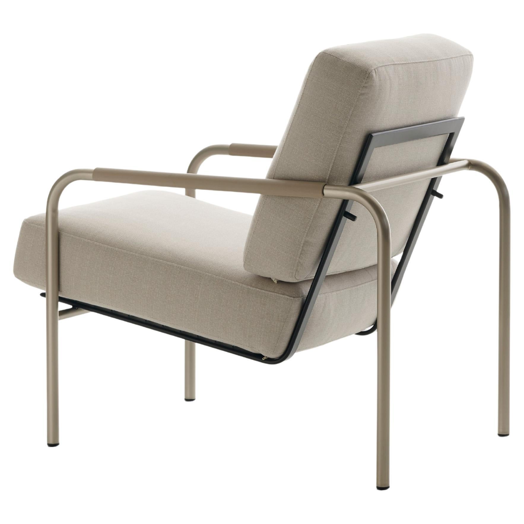 Zanotta Susanna Armchair in Vale 24803 Fabric & Nickel-Satin Finished Frame For Sale