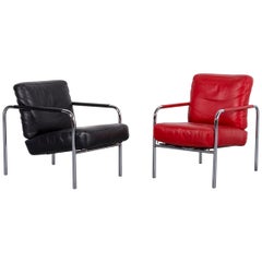 Zanotta Susanna Leather Armchair Set Black and Red One-Seat Chairs