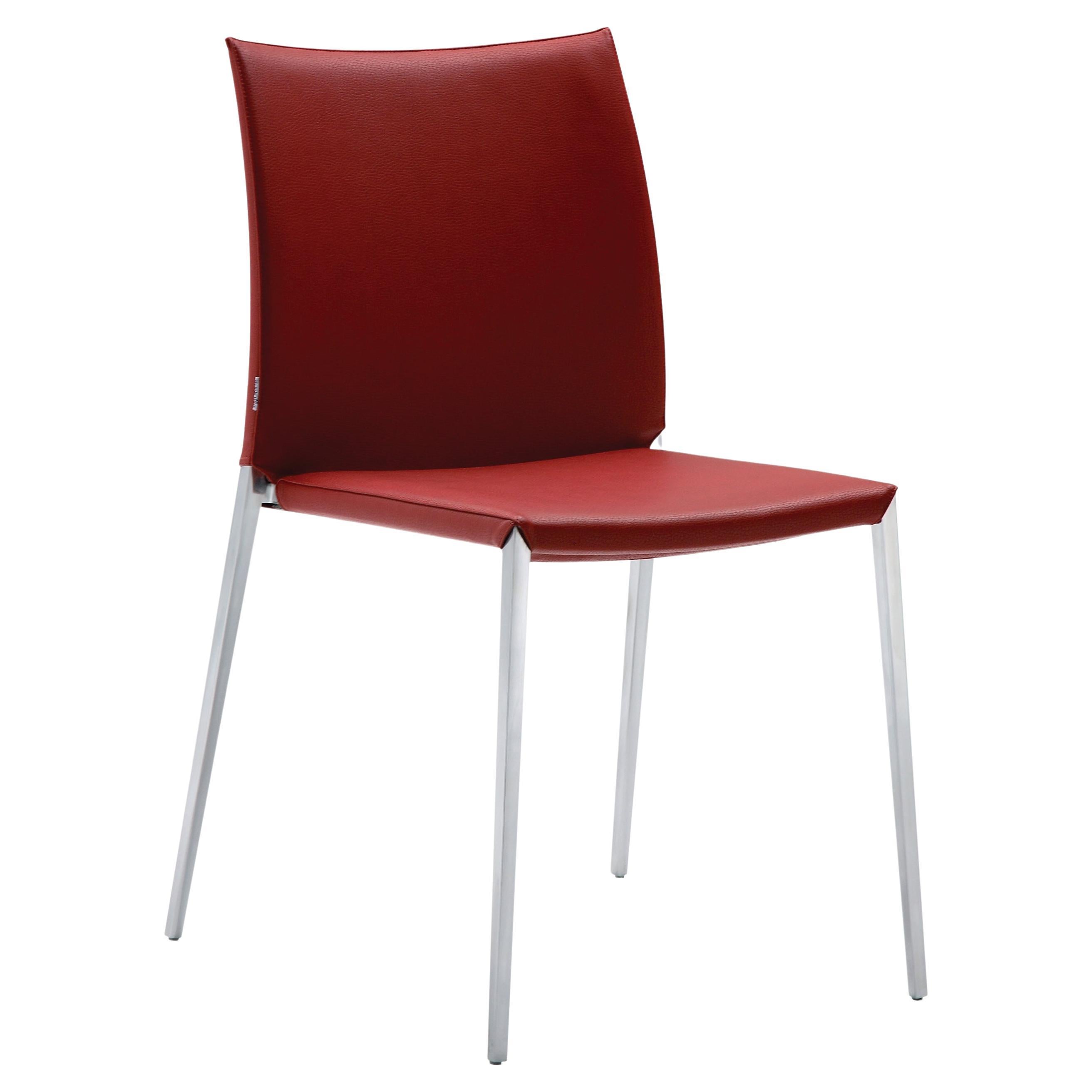 Zanotta Talia Stackable Chair in Red Upholstery with White Aluminum Frame For Sale