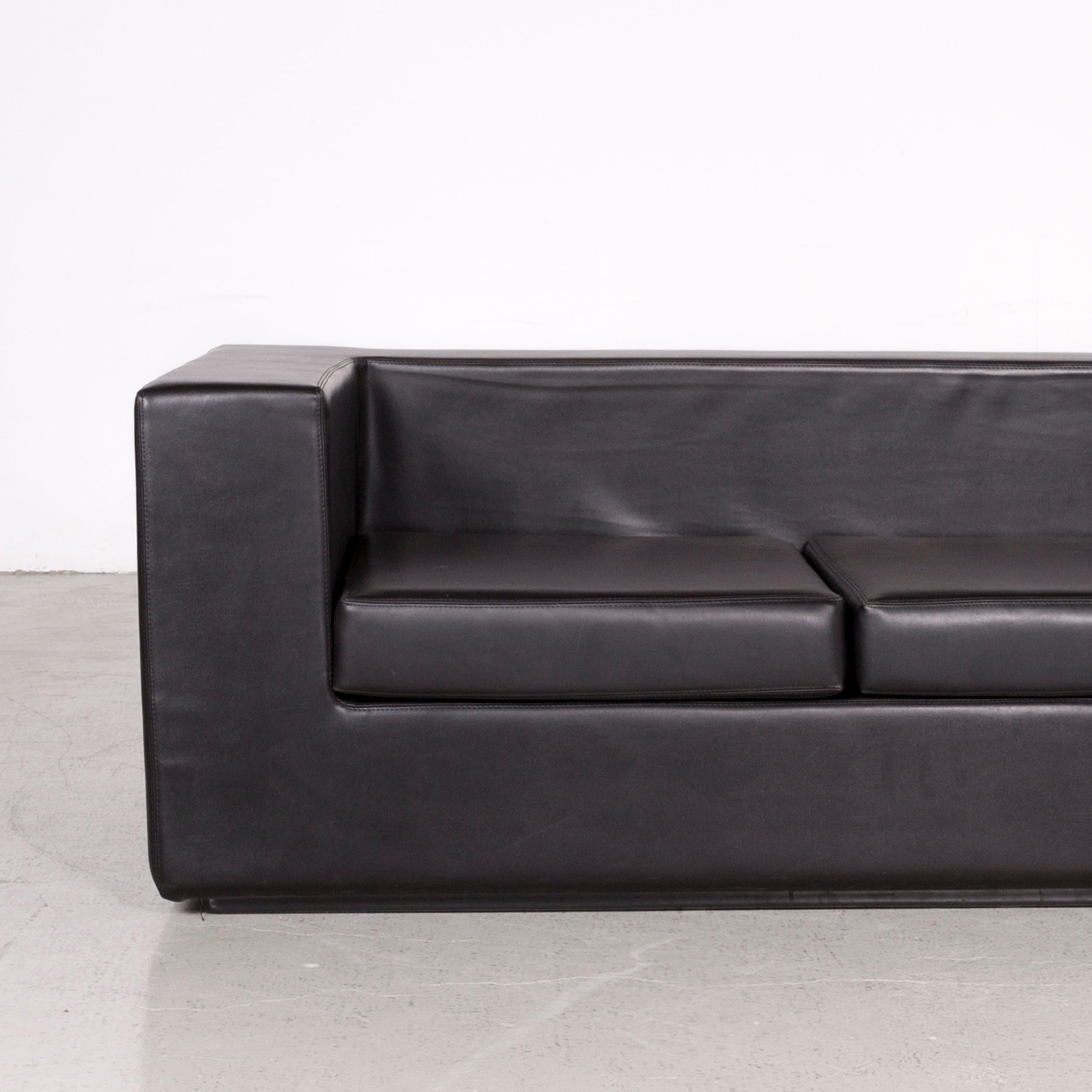 Modern Zanotta Throw Away Designer Leather Sofa Black by Willie Landels Real Leather