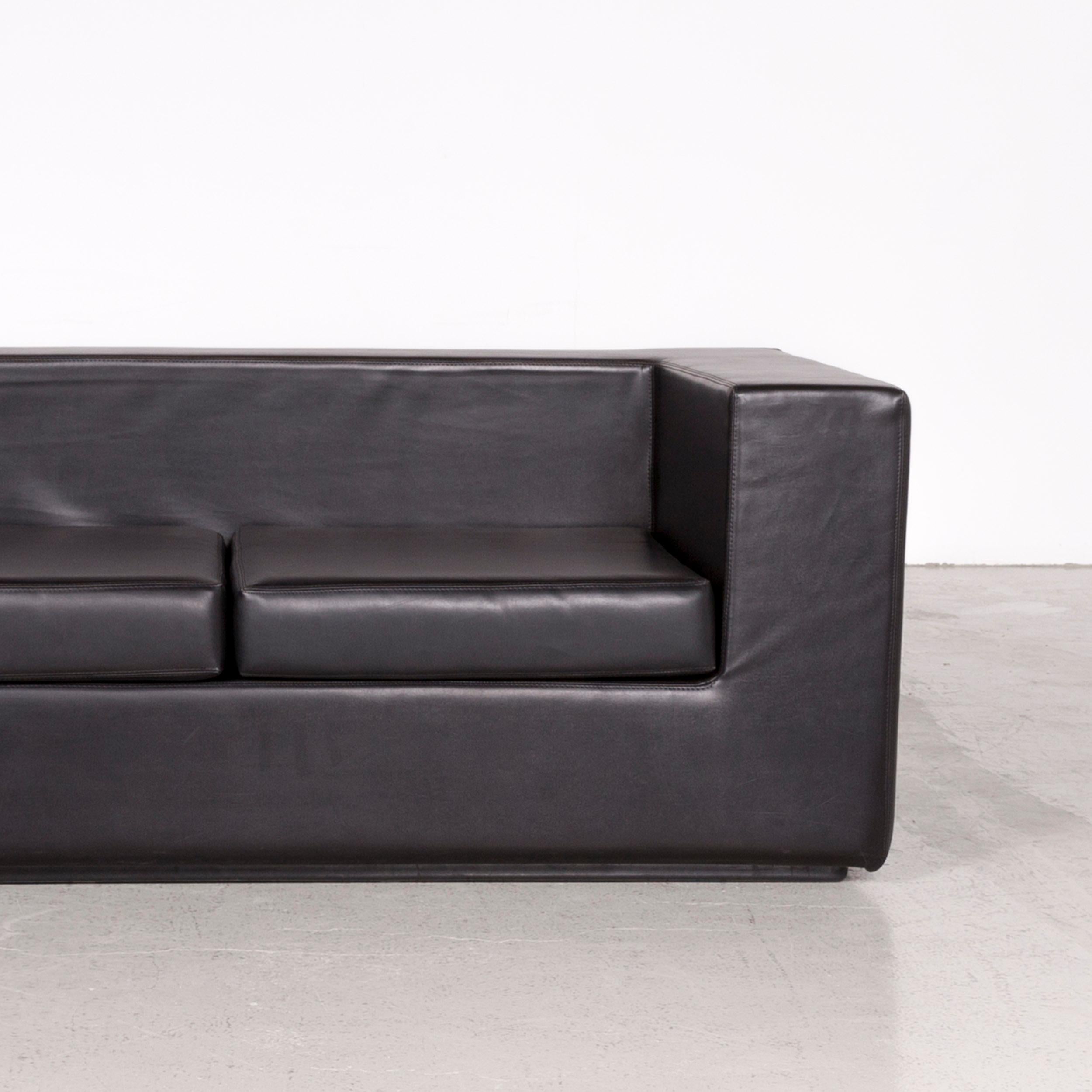 Italian Zanotta Throw Away Designer Leather Sofa Black by Willie Landels Real Leather