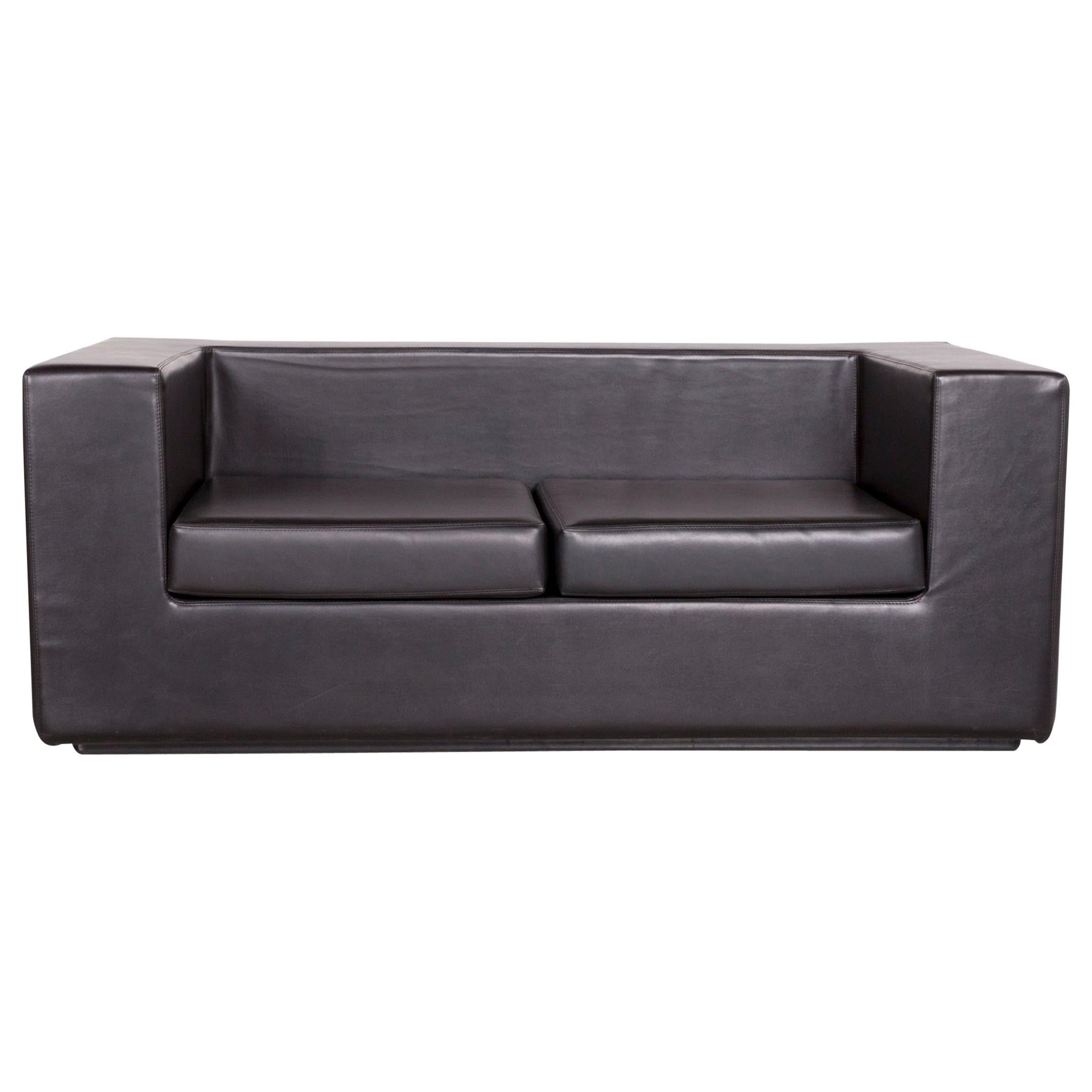 Zanotta Throw Away Designer Leather Sofa Black By Willie Landels