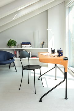 Zanotta Tucano Writing Desk in 0801 Cowhide Pigmentato Top with Matt Black Frame