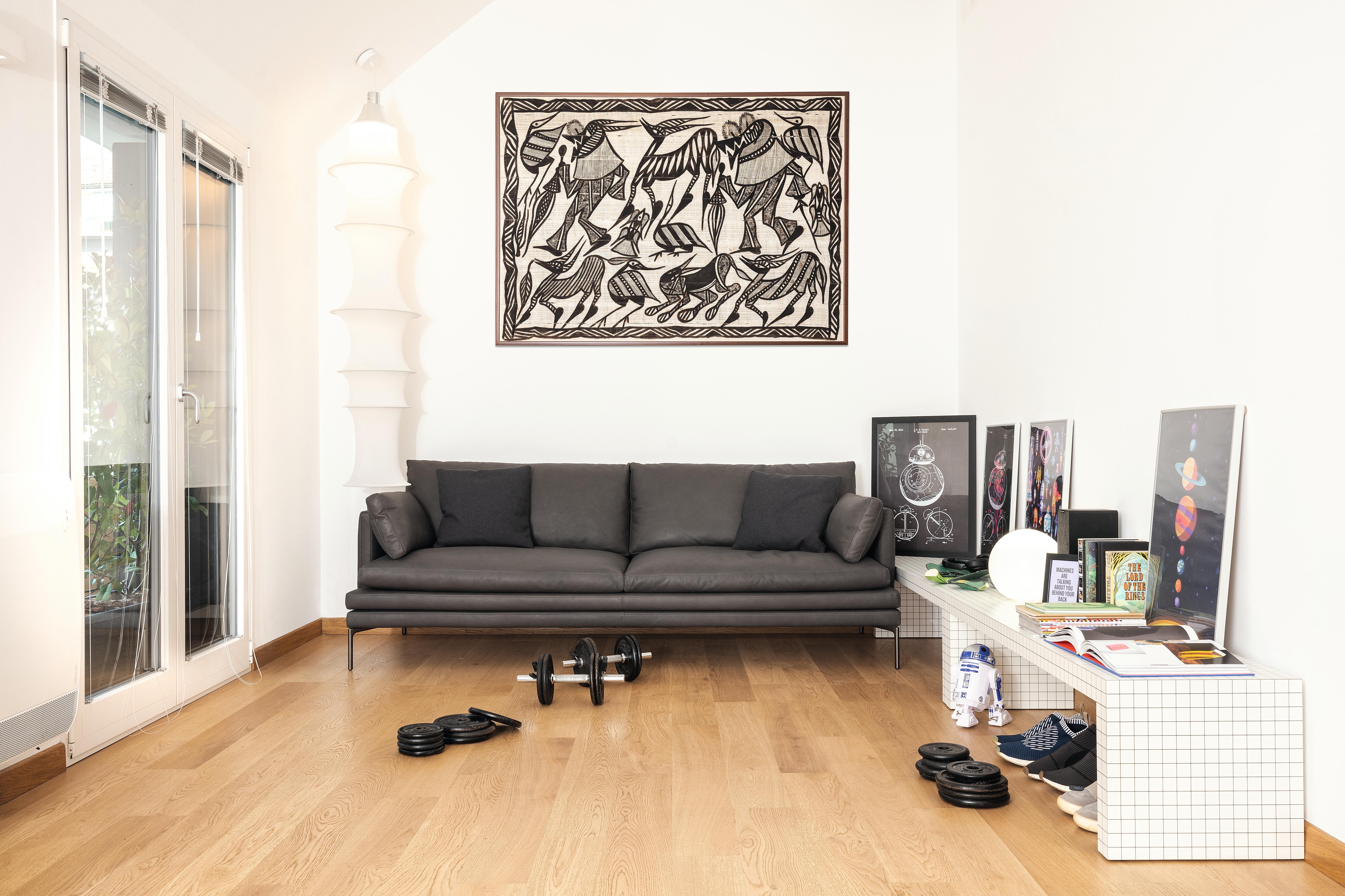 Zanotta William Modular Sofa in Black Leather & Steel Frame by Damian Williamson For Sale 4
