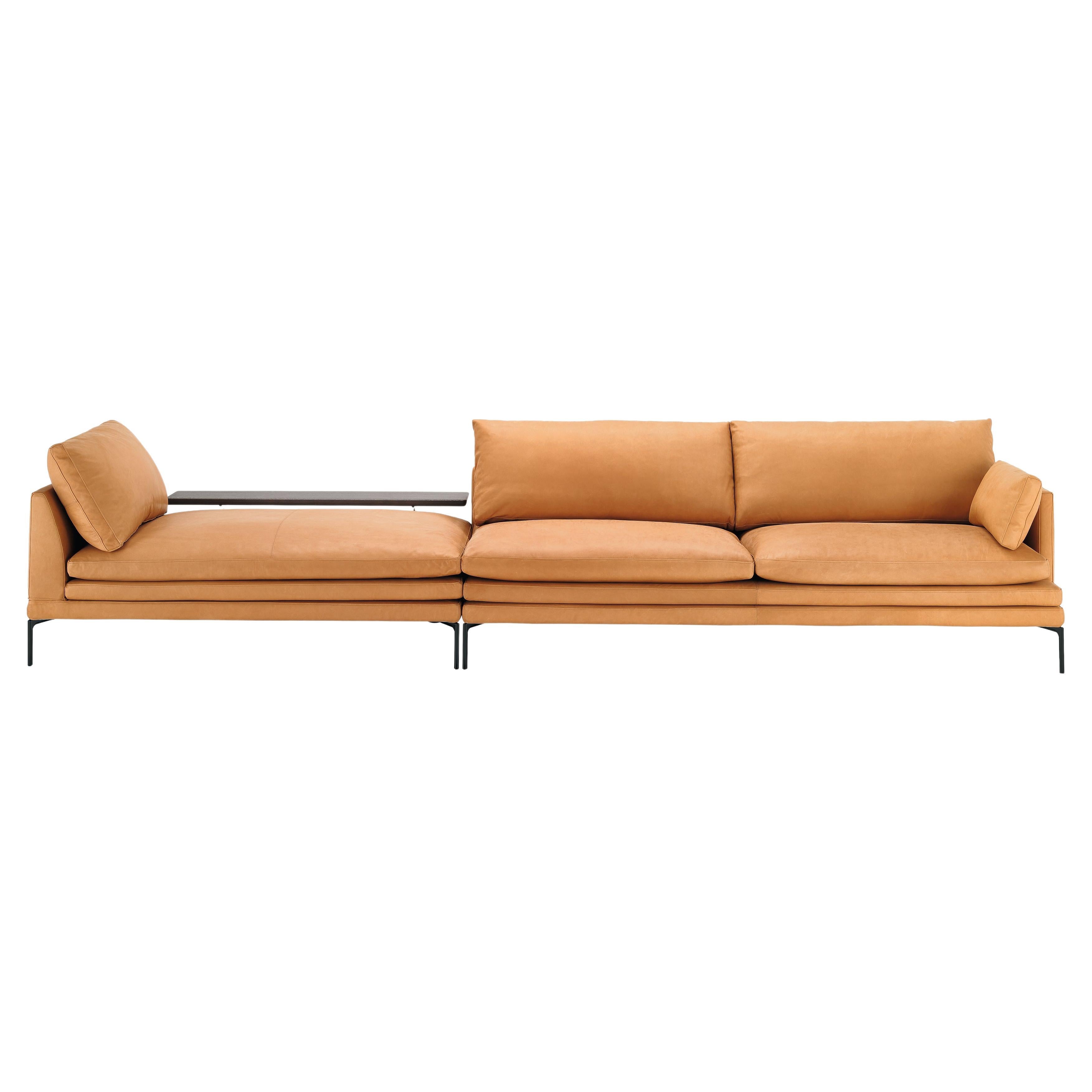 Modulares Sofa Zanotta William aus braunem Leder mit schwarzem Stahlgestell