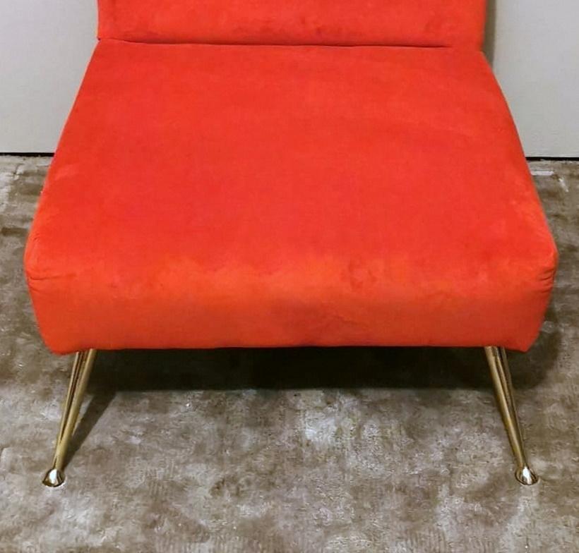 Zanuso Marco Style Italian Armchair with Red Velvet For Sale 4