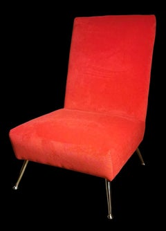 Zanuso Marco Style Italian Armchair with Red Velvet