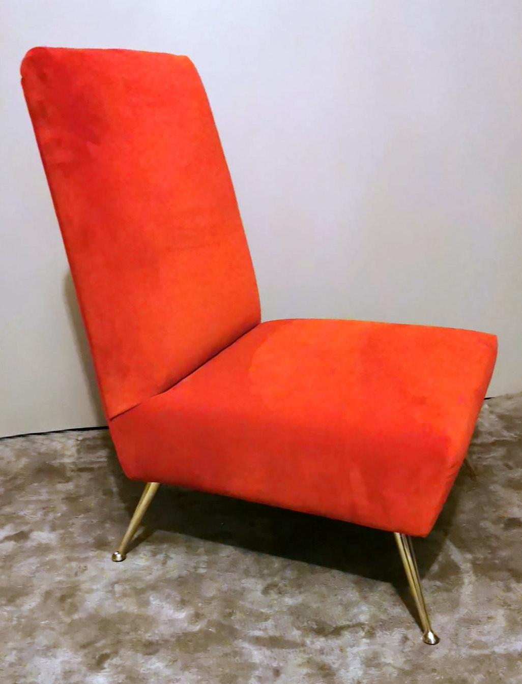Mid-Century Modern Zanuso Marco Style Italian Armchair with Red Velvet For Sale