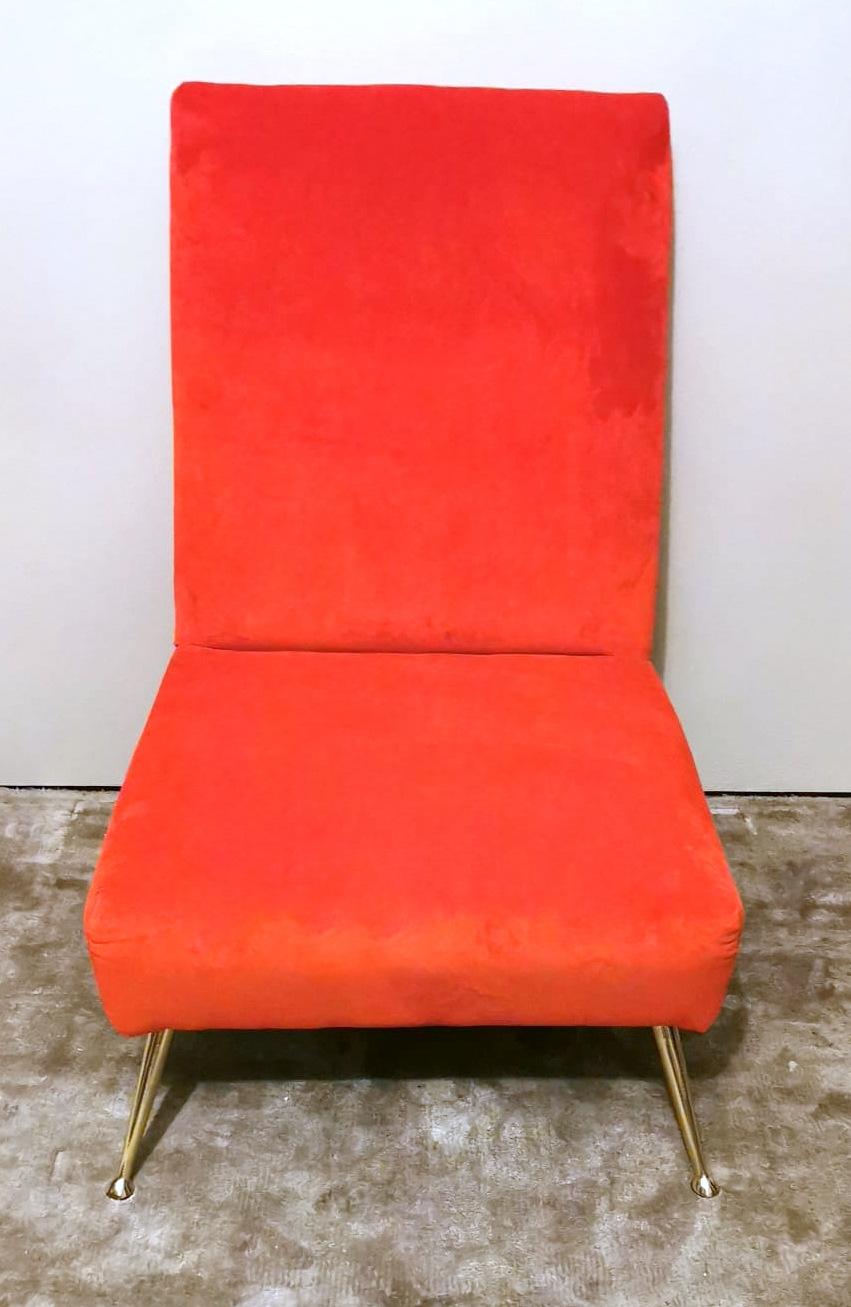 20th Century Zanuso Marco Style Italian Armchair with Red Velvet For Sale