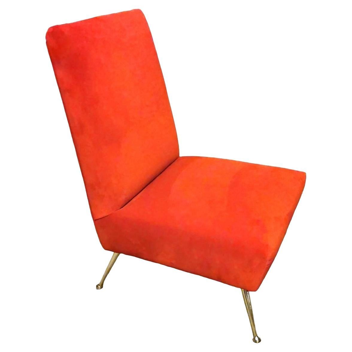 Zanuso Marco Style Italian Armchair with Red Velvet For Sale