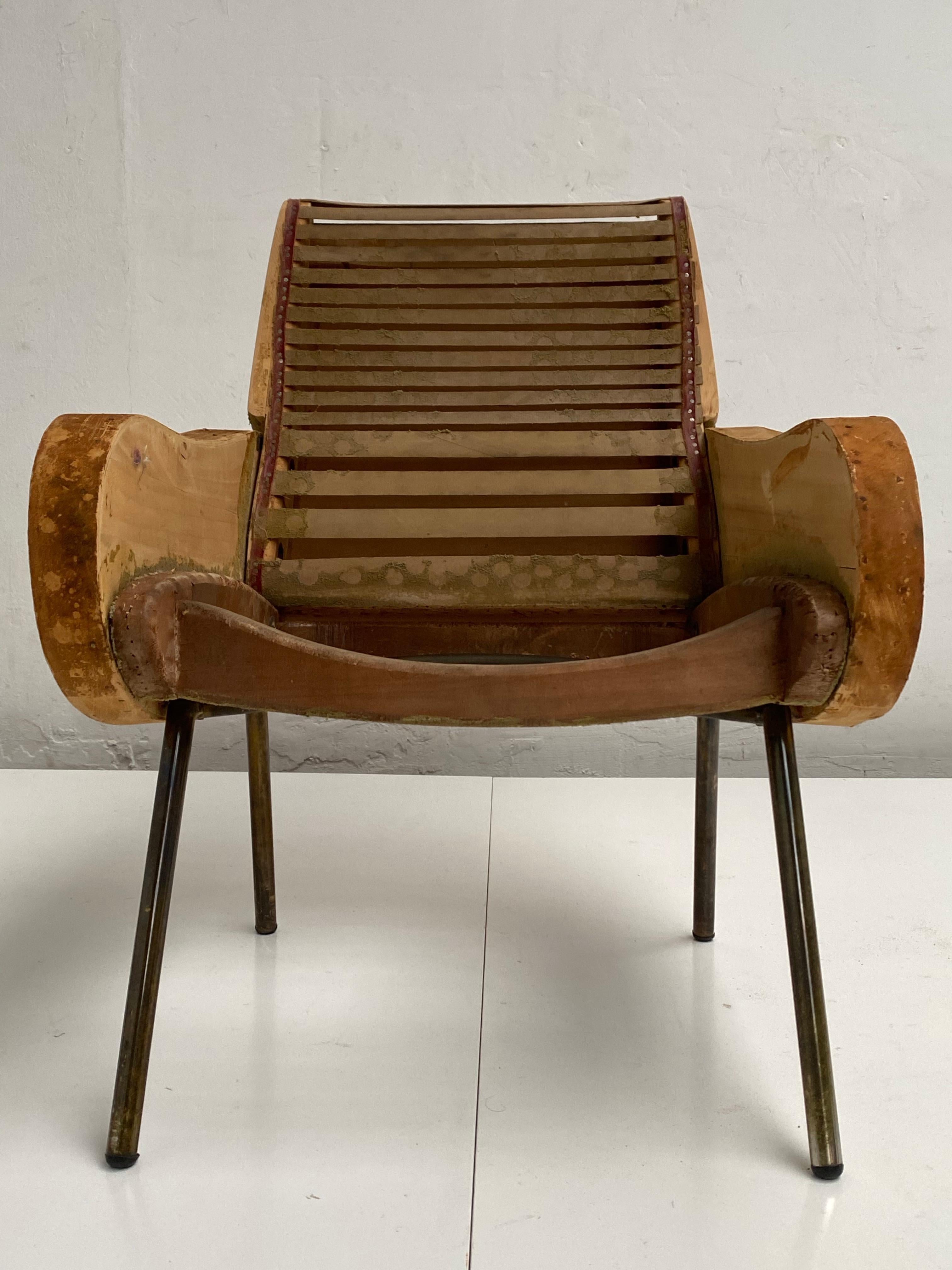 Mid-20th Century Zanuso Mohair 'Baby' Lounge Chairs, Early Wood Frames, Brass Legs, Arflex, 1951
