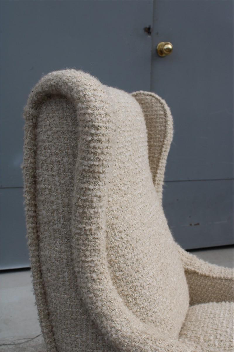 Zanuso Senior Armchair Midcentury Italian Design Wool Fabric 1950s Brass Feet For Sale 7