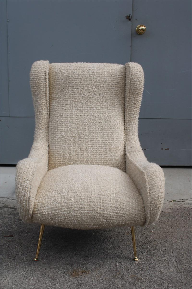 Zanuso Senior Armchair Midcentury Italian Design Wool Fabric 1950s Brass Feet For Sale 8