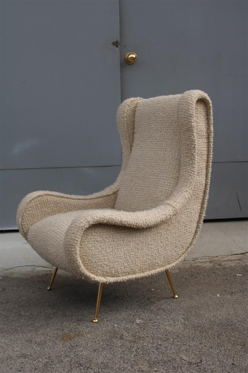 Zanuso Senior armchair midcentury Italian design wool fabric 1950s brass feet.