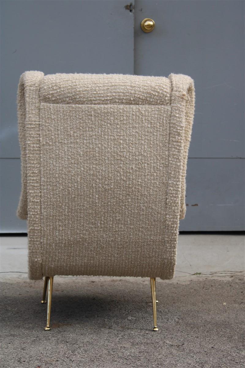 Mid-Century Modern Zanuso Senior Armchair Midcentury Italian Design Wool Fabric 1950s Brass Feet For Sale