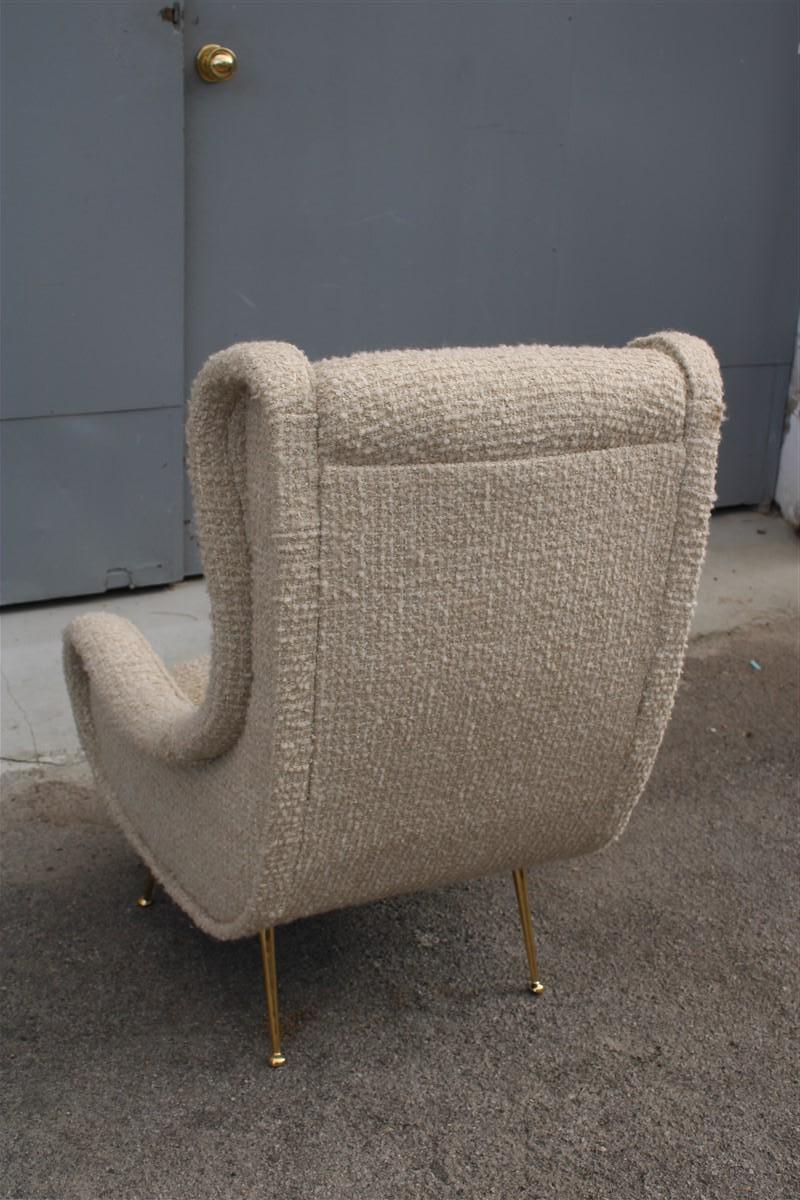 Zanuso Senior Armchair Midcentury Italian Design Wool Fabric 1950s Brass Feet In Good Condition For Sale In Palermo, Sicily