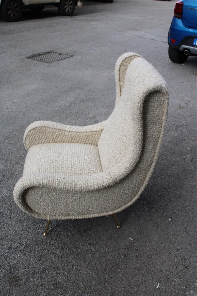 Zanuso Senior Armchair Midcentury Italian Design Wool Fabric 1950s Brass Feet For Sale 2