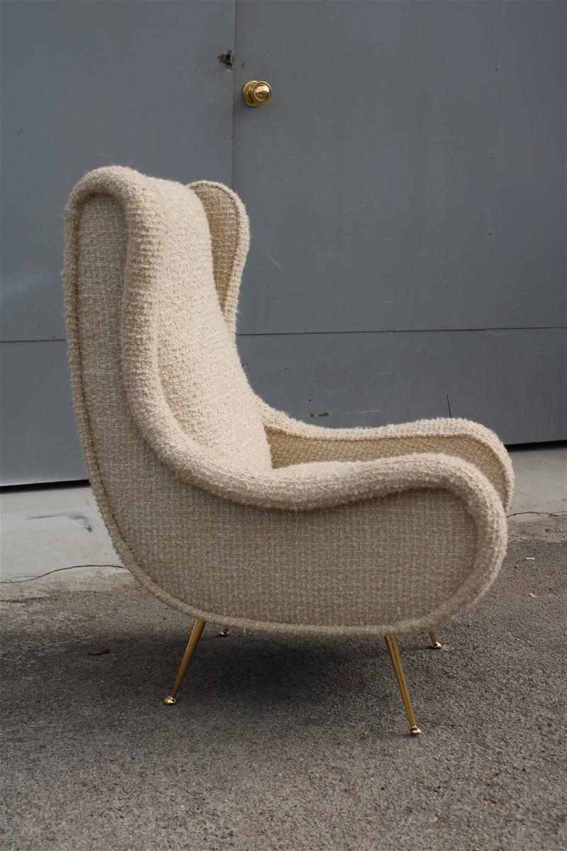 Zanuso Senior Armchair Midcentury Italian Design Wool Fabric 1950s Brass Feet For Sale 3