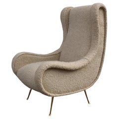 Zanuso Senior Sessel, italienisches Design, Wollstoff, 1950er Jahre, Messingfüßen 
