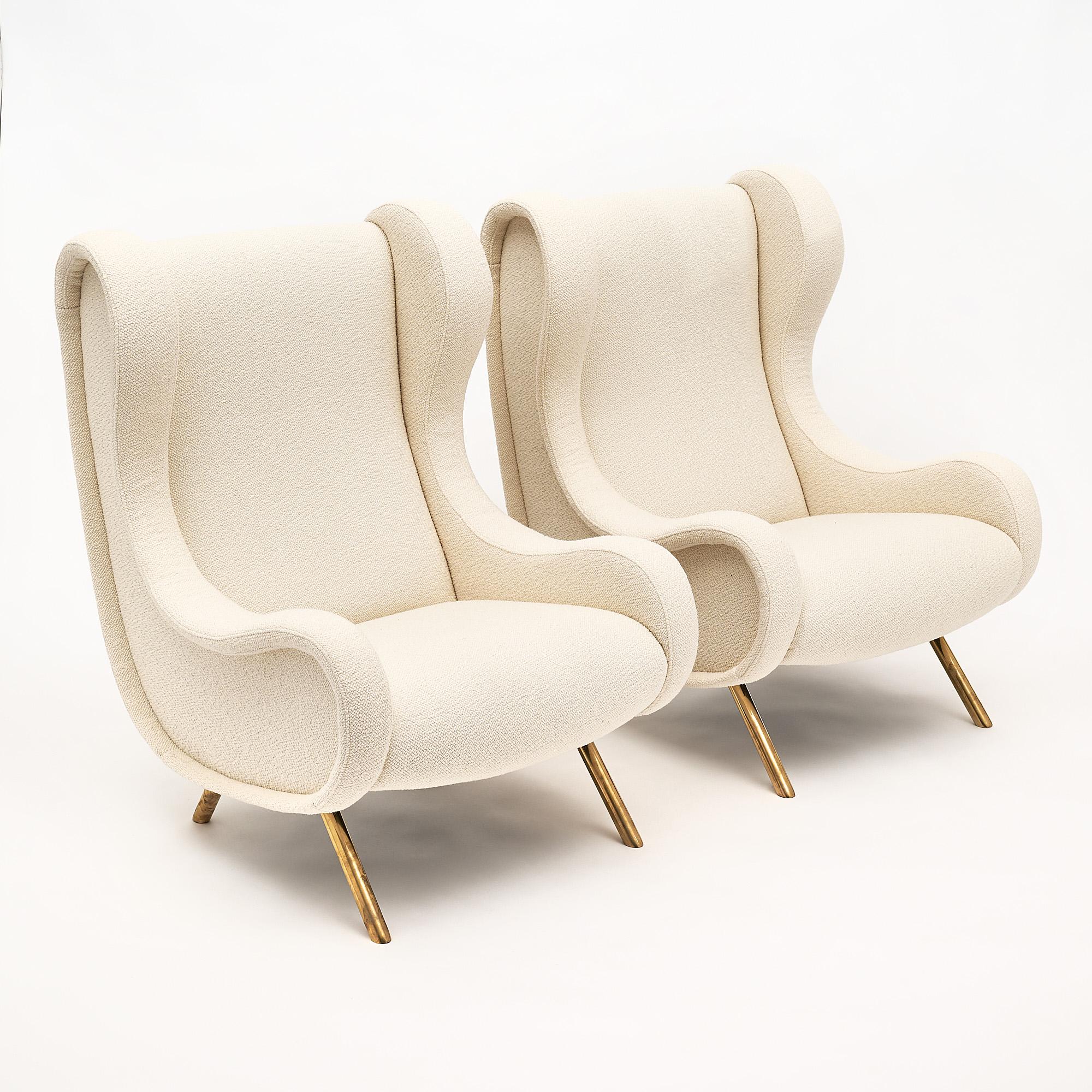 Pair of armchairs, Italian, attributed to Zanuso. Newly upholstered with a new wool blend fabric.