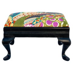 Zany Clarence House Printed Linen Fabric on Ebony Footstool