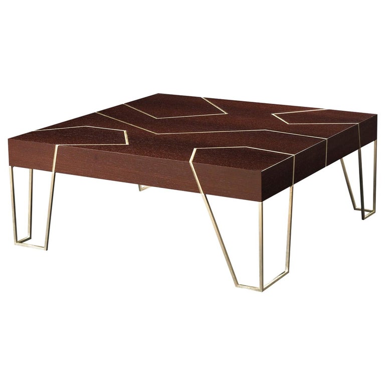 Zanzibar Coffee Table. Wengé wood. White gold leaves. Garouste and