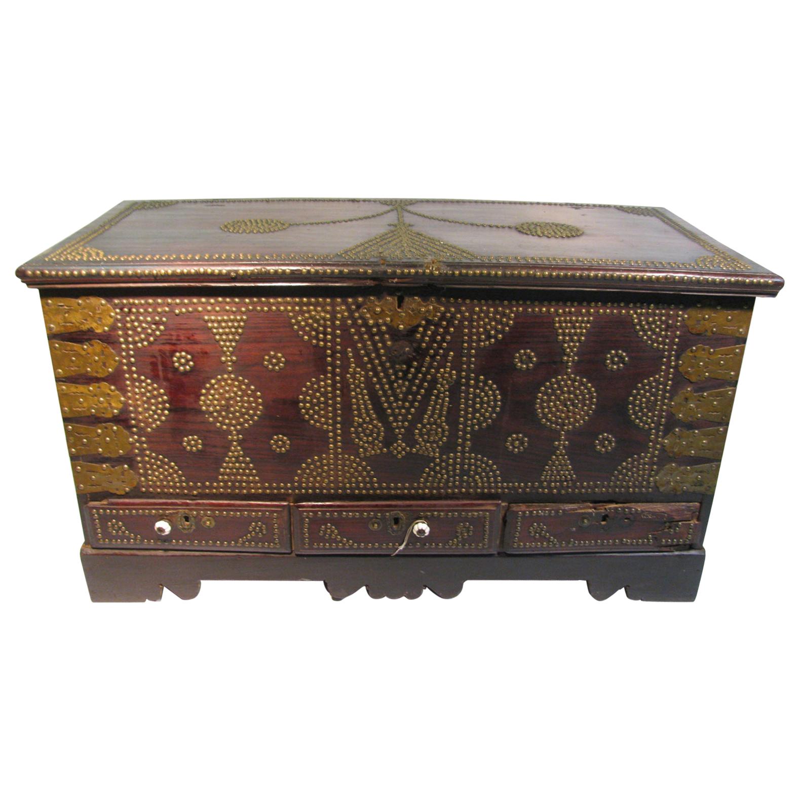 Zanzibar Mid-19th Century Studded Rosewood Chest with 3 Drawers
