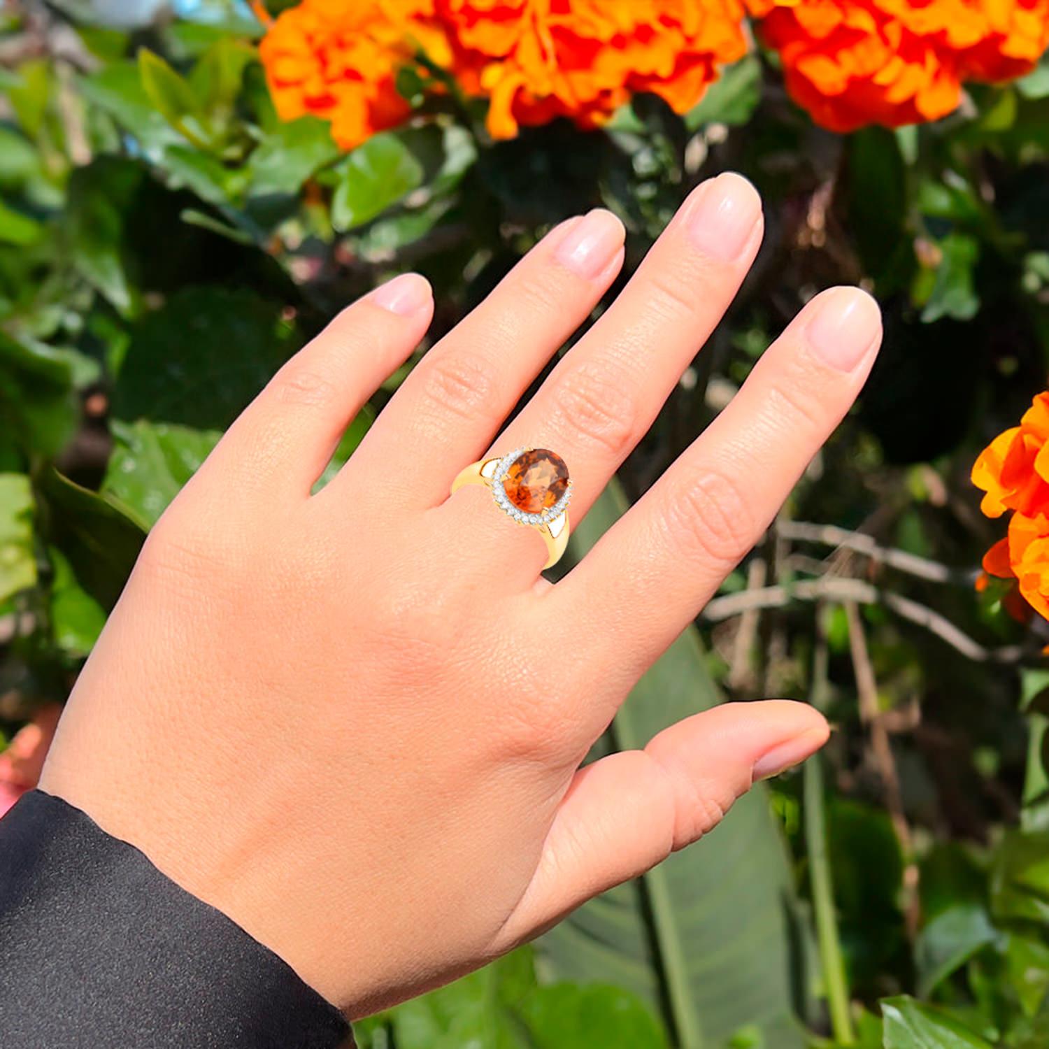 Oval Cut Zanzibar Orange Zircon Ring White Zircon Halo 3.95 Carats 14K Yellow Gold Plated For Sale
