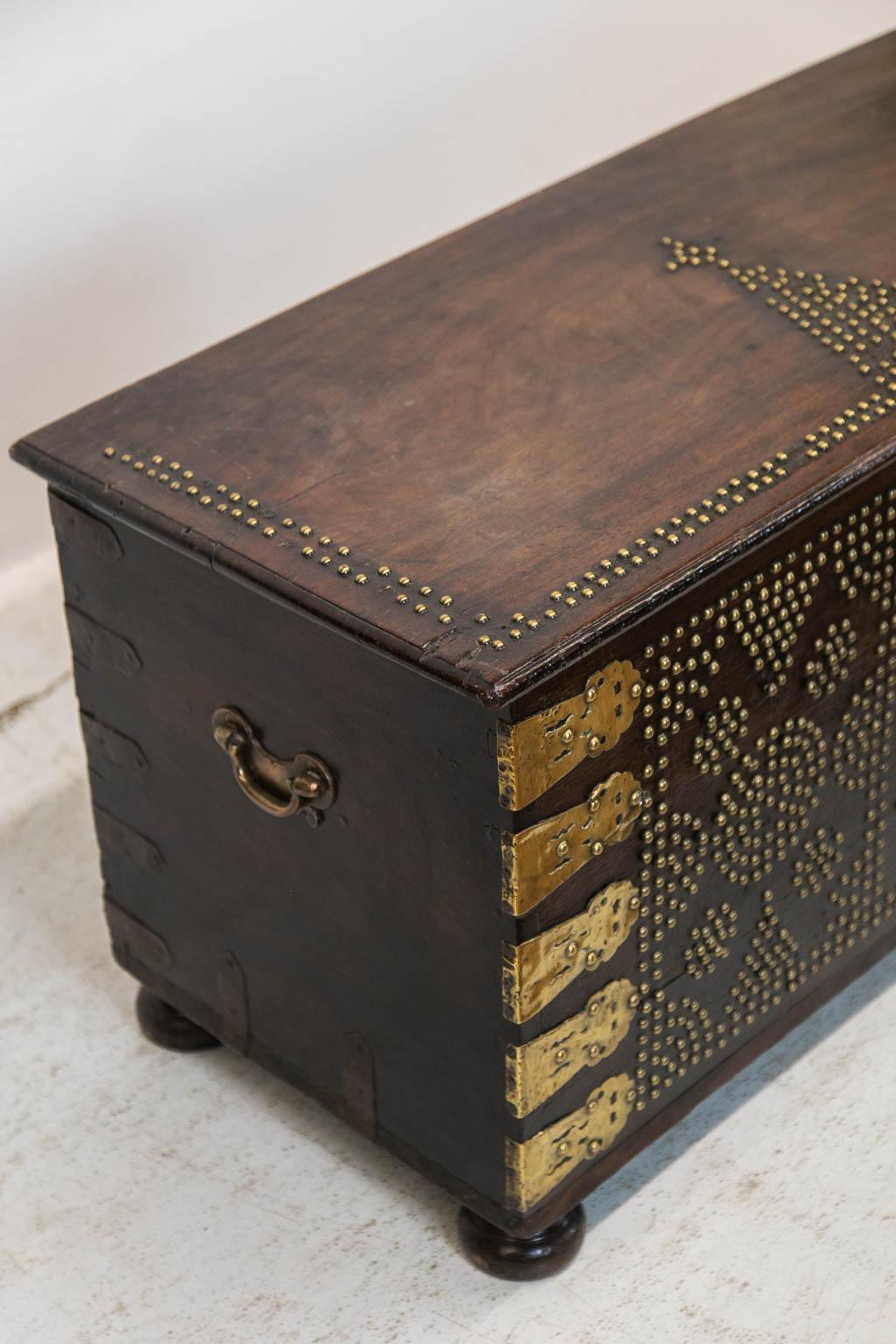 Mid-19th Century Zanzibar Studded African Walnut Trunk