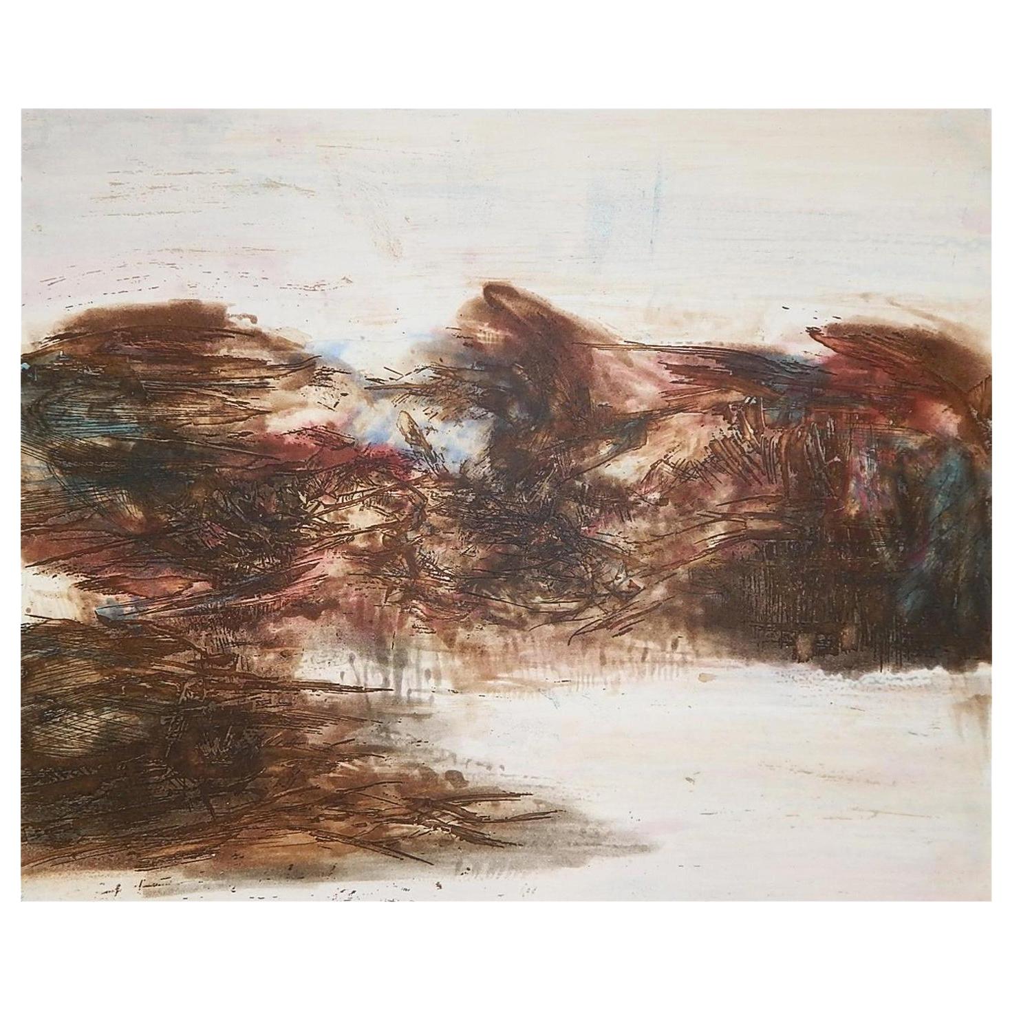 Zao Wou-Ki Chinese/French Abstract Artist Color Etching, 1968, "Moving Forms"