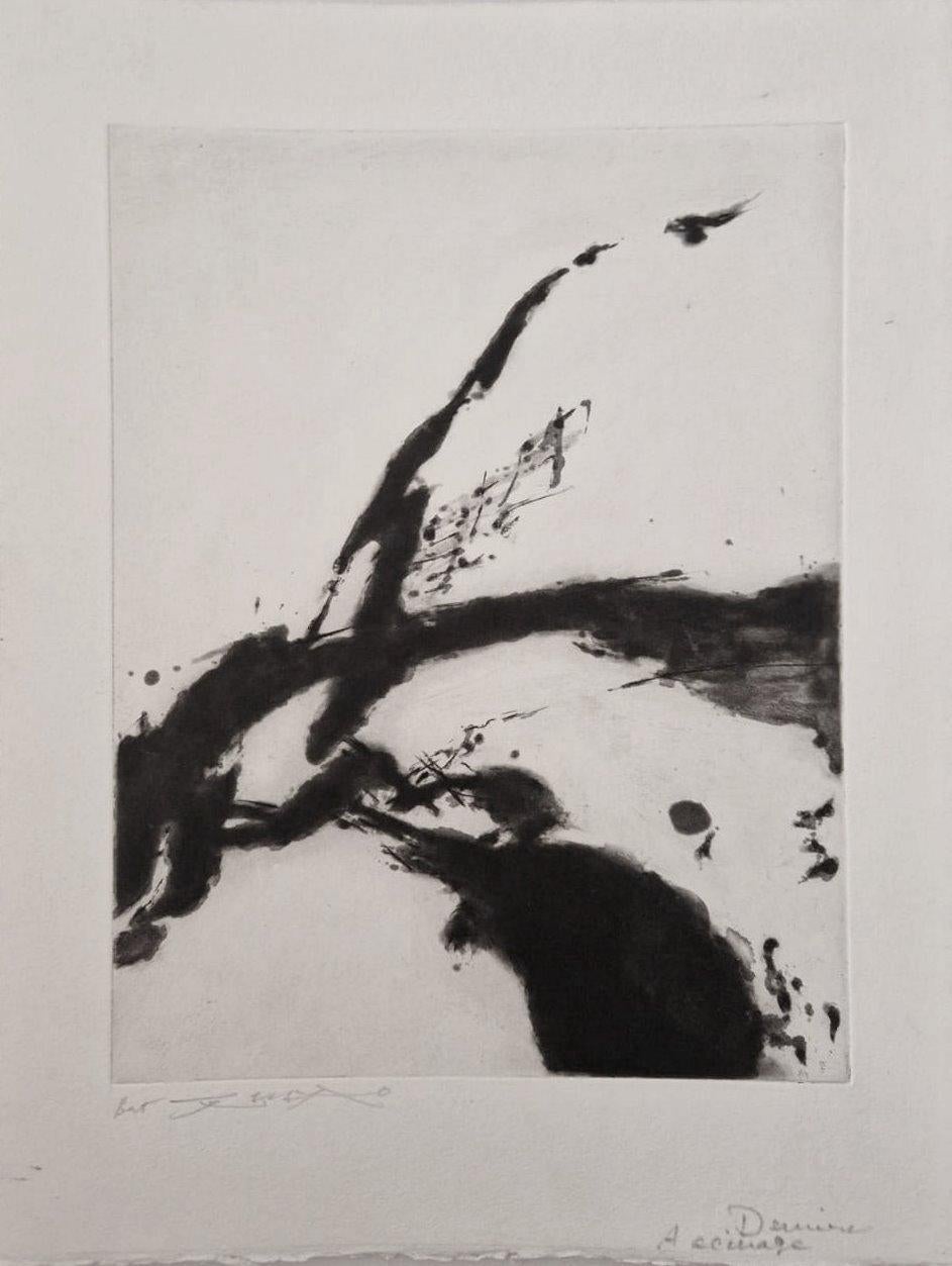 Zao Wou-Ki Abstract Print - A Woman's face - Original handsigned etching - UNIQUE PROOF (Agerup #371)