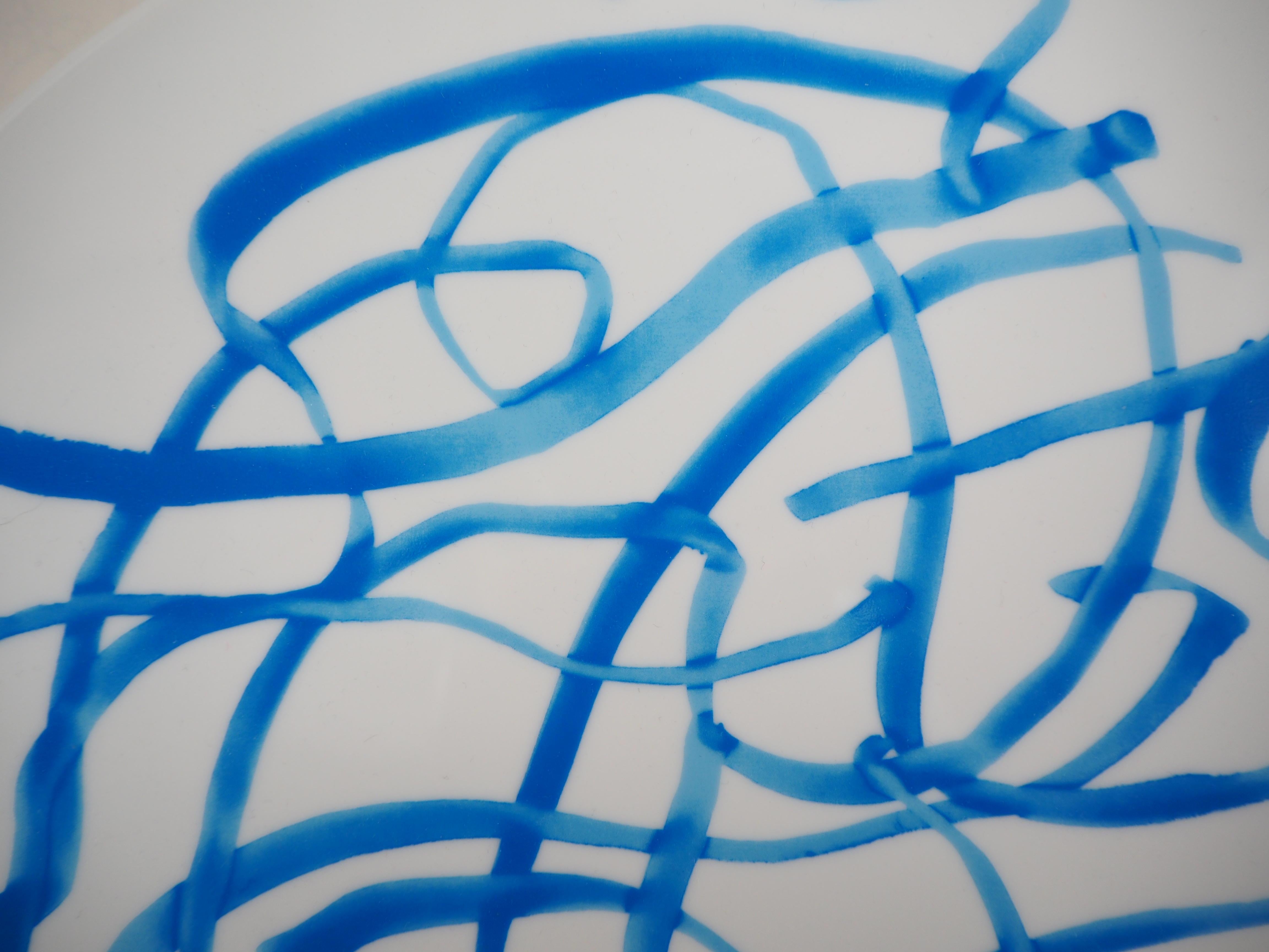 Abstract : Blue Lines - Screenprint of Porcelain Plate (Bernardaud) 1
