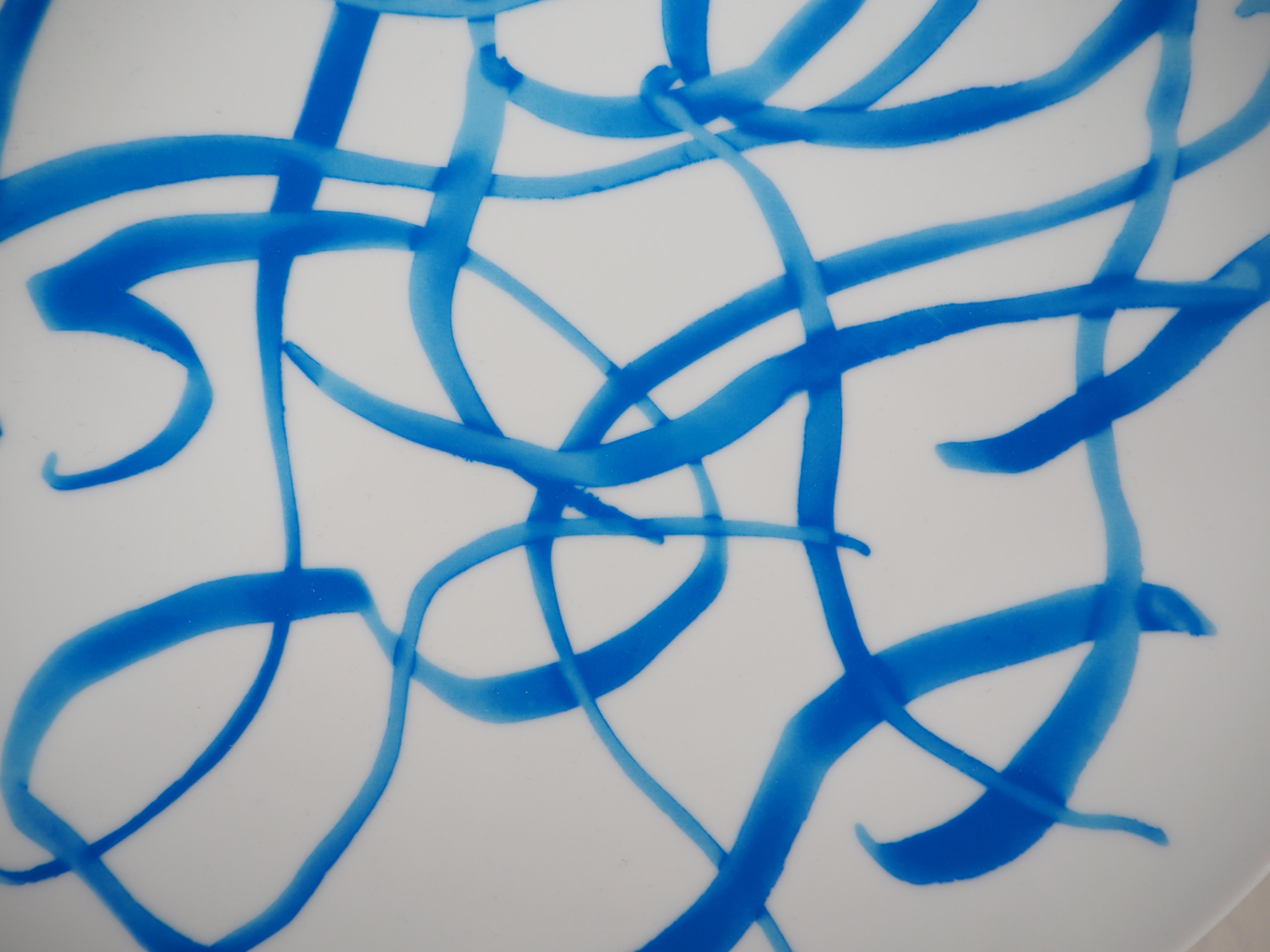 Abstract : Blue Lines - Screenprint of Porcelain Plate (Bernardaud) 2