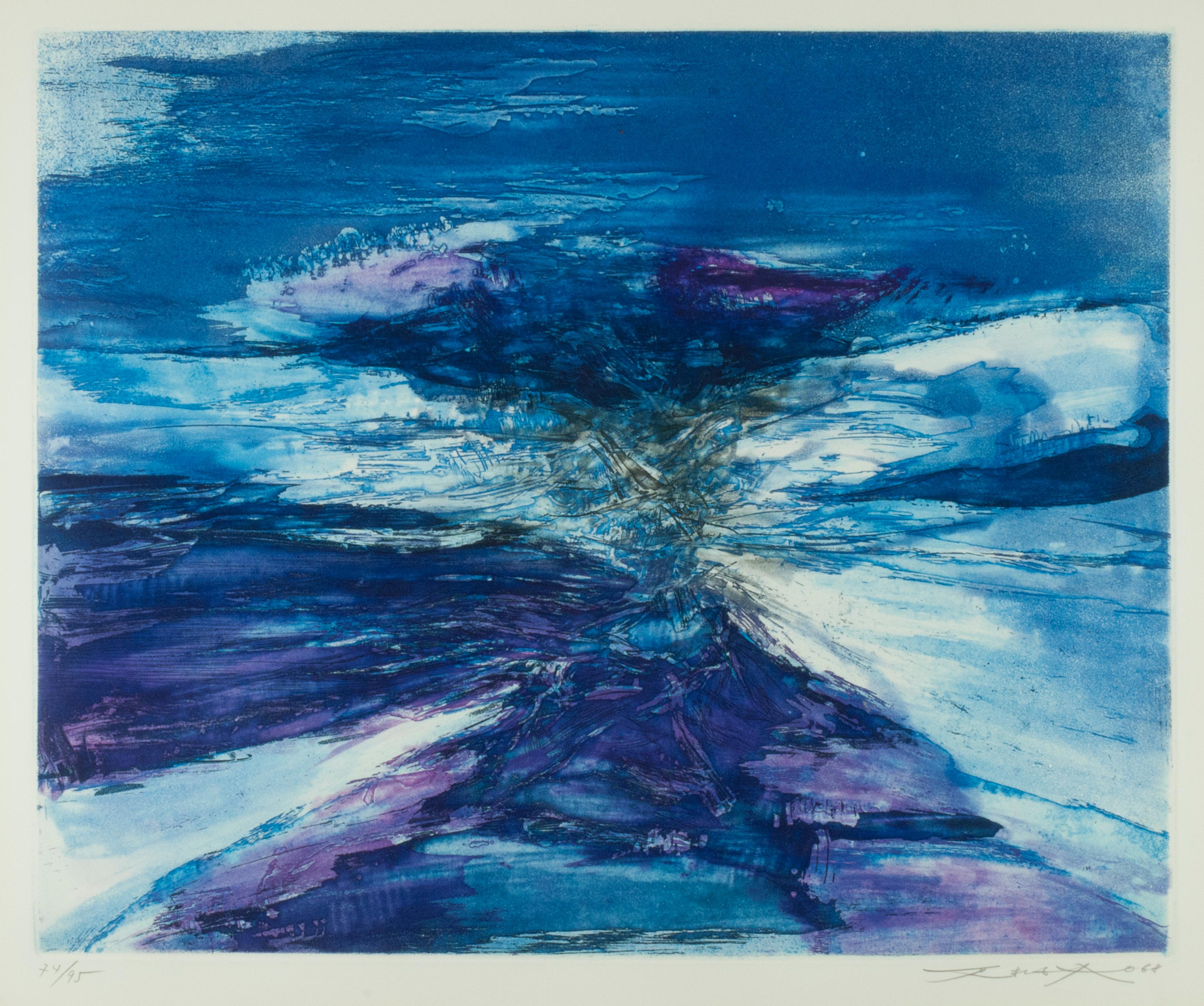 Zao Wou-Ki Abstract Print - Blue Rythms (Agerup 188)  after the 1966 painting, Peinture.