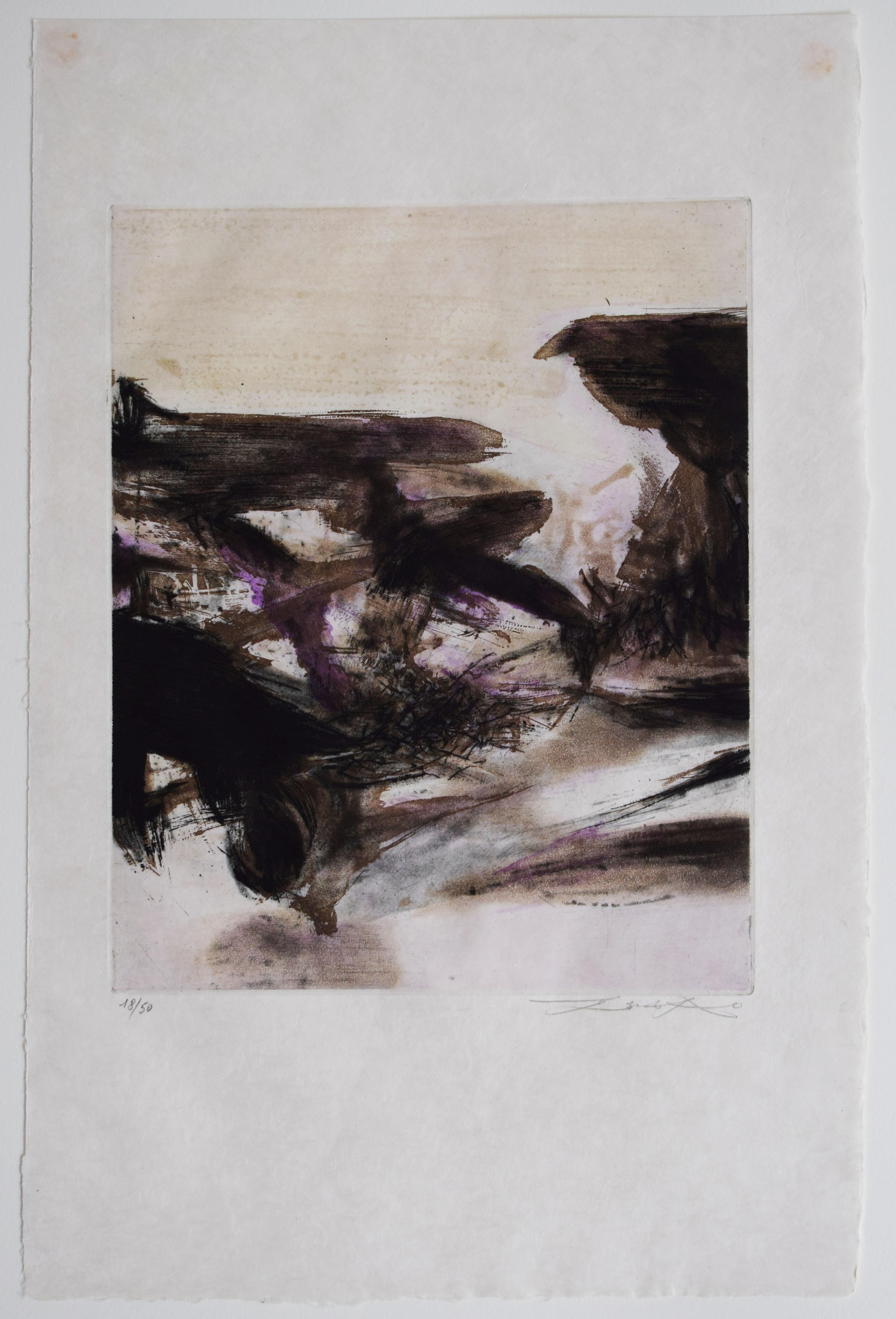 Composition IV, from: Canto Pisan - Chinese French Canto Literature Abstract - Print by Zao Wou-Ki