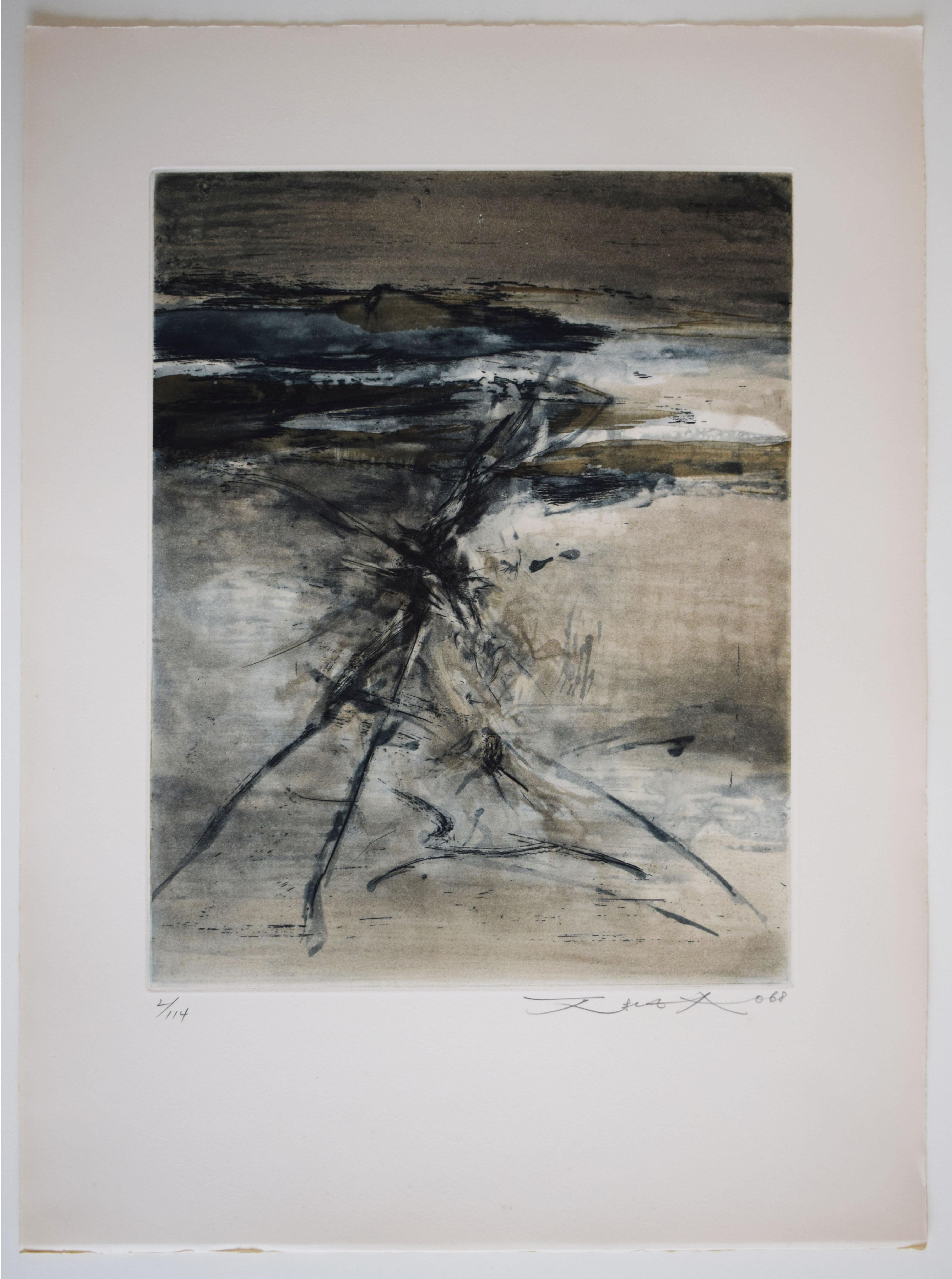 Acquaforte n. 187, da: La pelle delle cose - Astrazione lirica cinese e francese - Print di Zao Wou-Ki