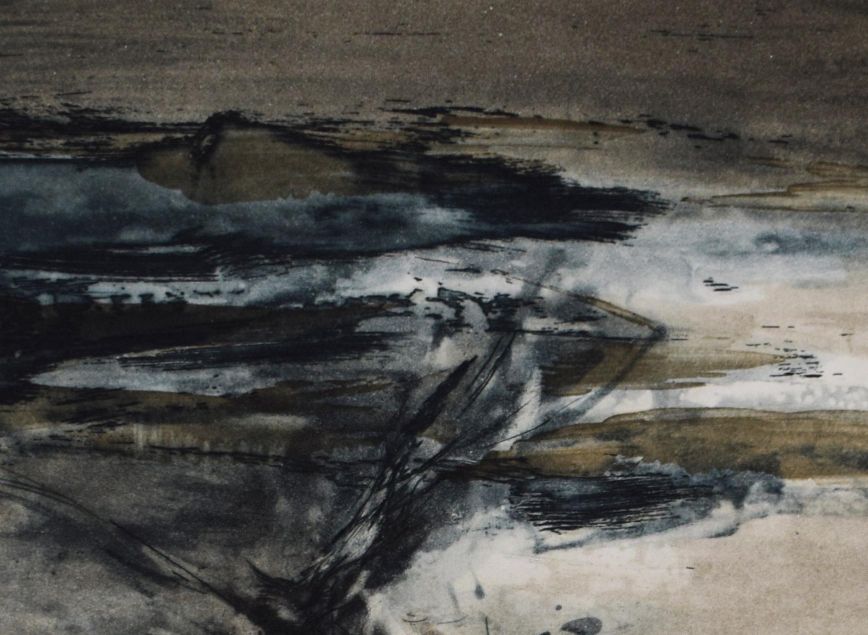 Acquaforte n. 187, da: La pelle delle cose - Astrazione lirica cinese e francese - Abstract Print Grigio di Zao Wou-Ki