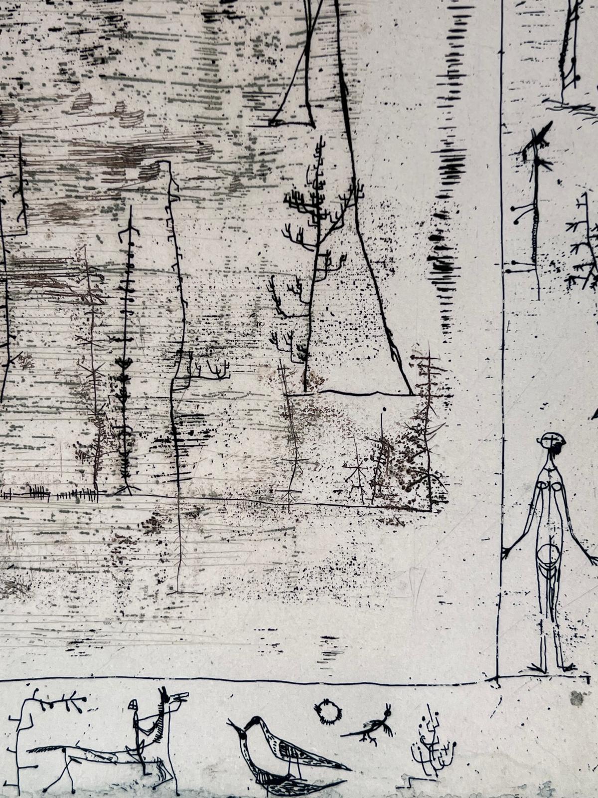 Etching, 1951
Edition : LVI/LX
Publisher : La Guilde internationale de la Gravure (Genève)
Printer : E. J. Desjobert (Paris)
Catalog : [Moestrup 64, p.48]
38.50 cm. x 56.50 cm.  15.16 in. x 22.24 in. (paper)
31.50 cm. x 48.50 cm.  12.4 in. x 19.09