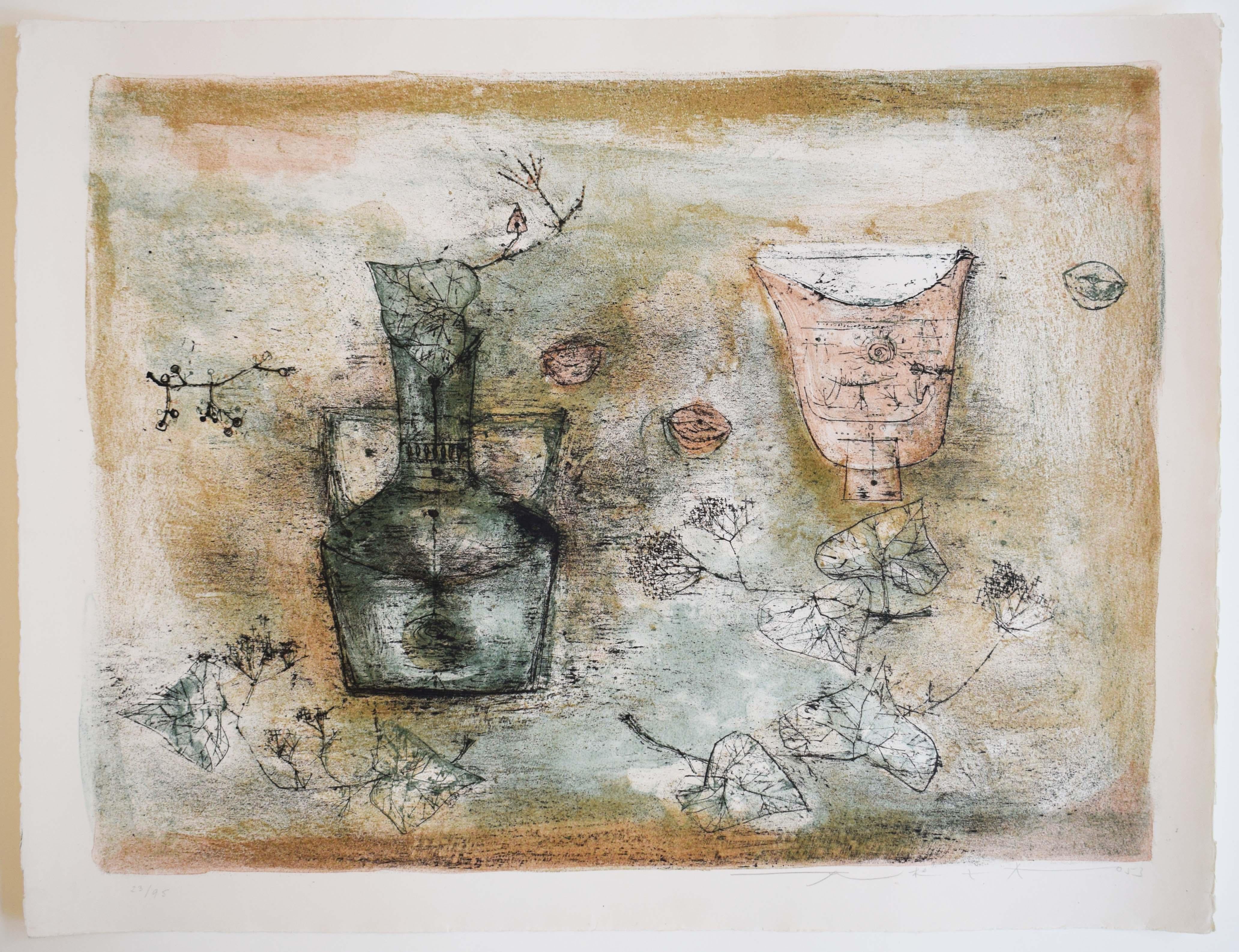 Hortensias (Hydrangeas) - Chinese Abstract Flowers Still Life - Print by Zao Wou-Ki