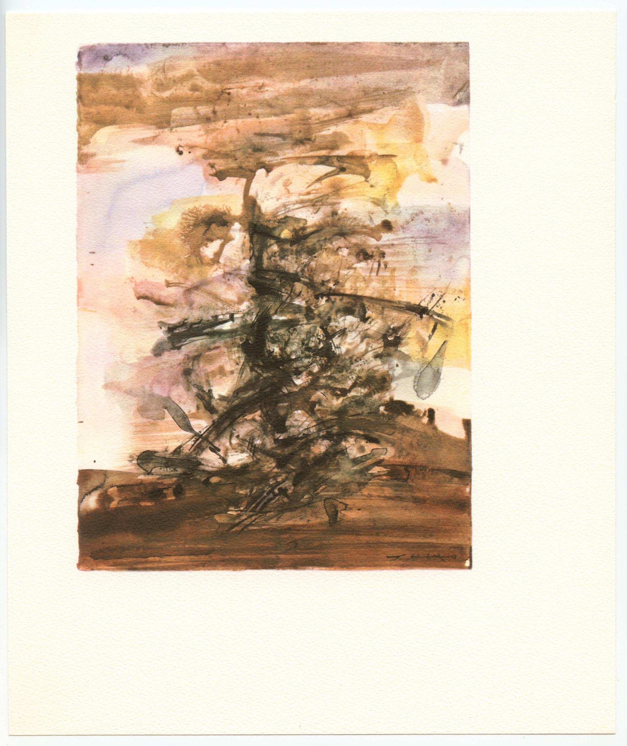 Support : lithographie offset (d'après l'aquarelle). Imprimé en 1966 sur papier vélin Johannot pour le poftfolio "Illuminations", et publié à Paris par le Club Français du Livre. Taille de l'image : 7 1/8 x 5 3/8 pouces (182 x 137 mm). Format de la