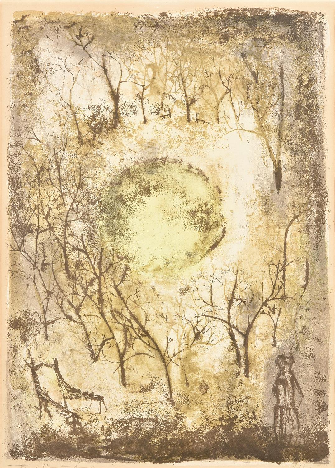 Zao Wou-Ki Landscape Print - Le Soleil Rouge (1950) [Green] Limited Edition of 60 by Zao Wou-ki (AGE 41)