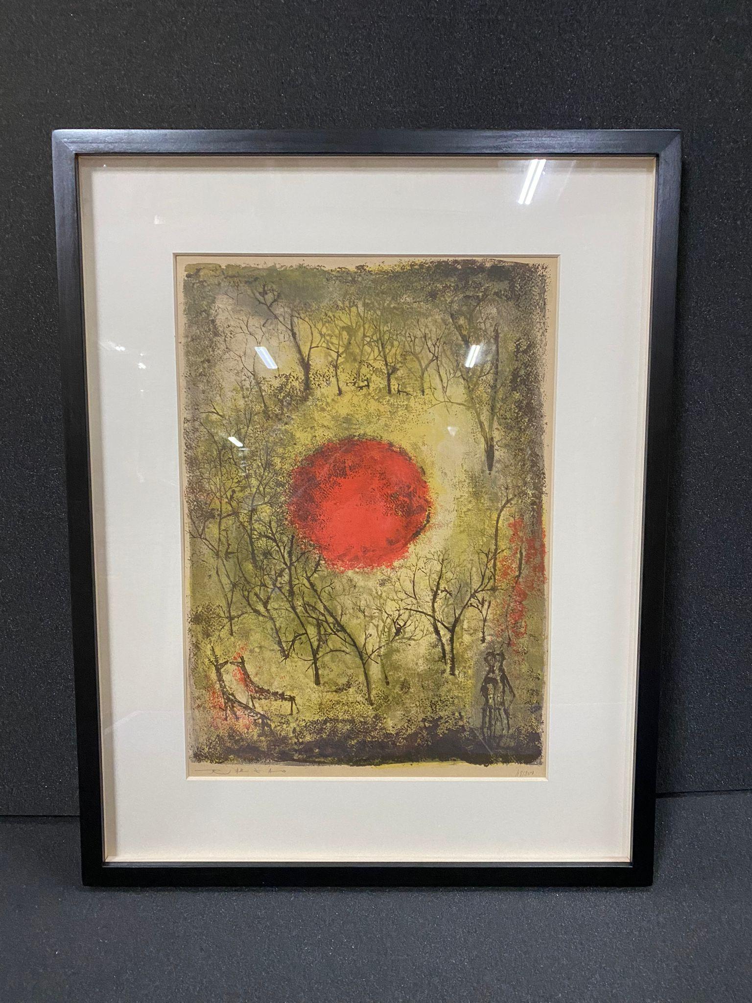 Le Soleil Rouge (1950) [Red] Limited Edition of 200 by Zao Wou-ki (AGE 41) - Print by Zao Wou-Ki