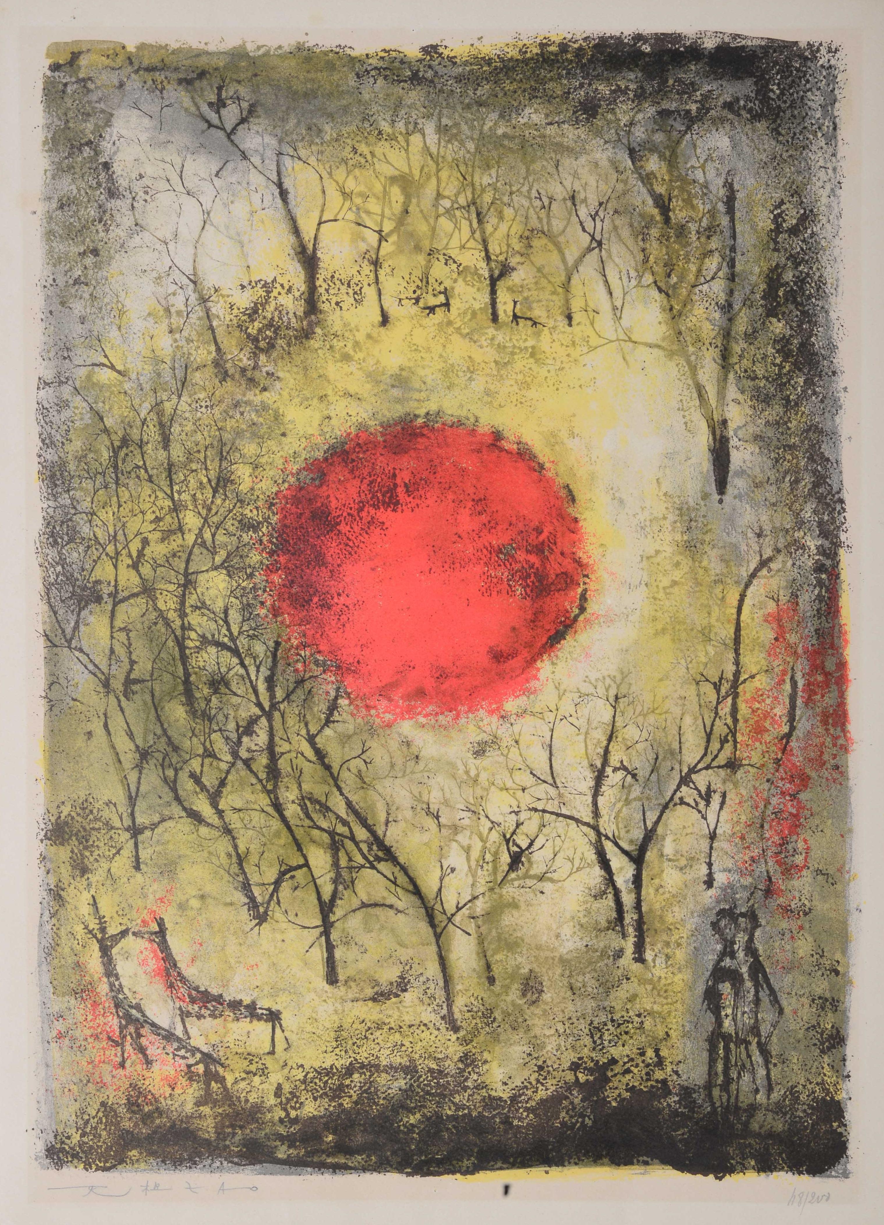 Zao Wou-Ki Landscape Print - Le Soleil Rouge (1950) [Red] Limited Edition of 200 by Zao Wou-ki (AGE 41)