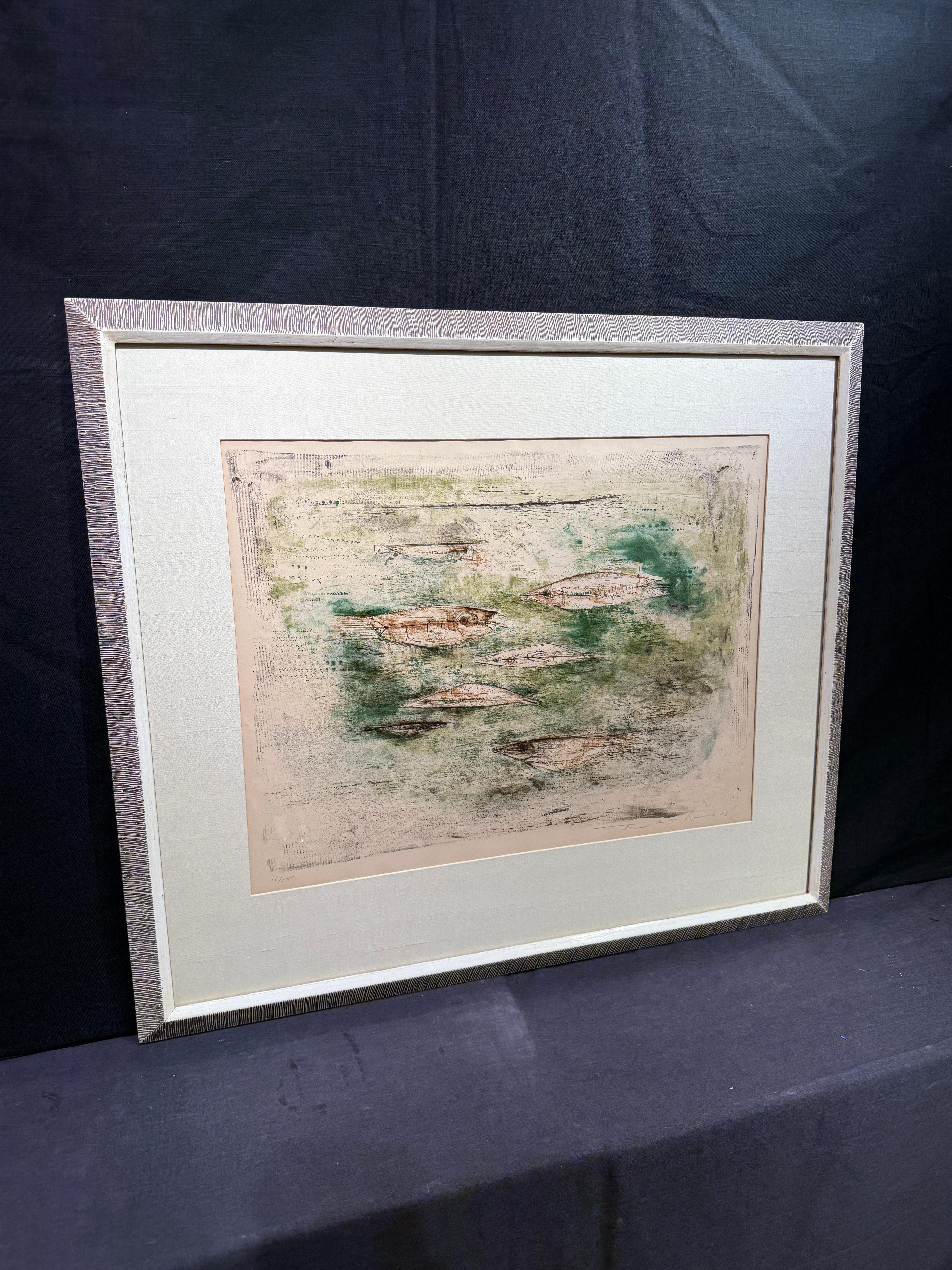 Les Poissons - Beige Abstract Print by Zao Wou-Ki