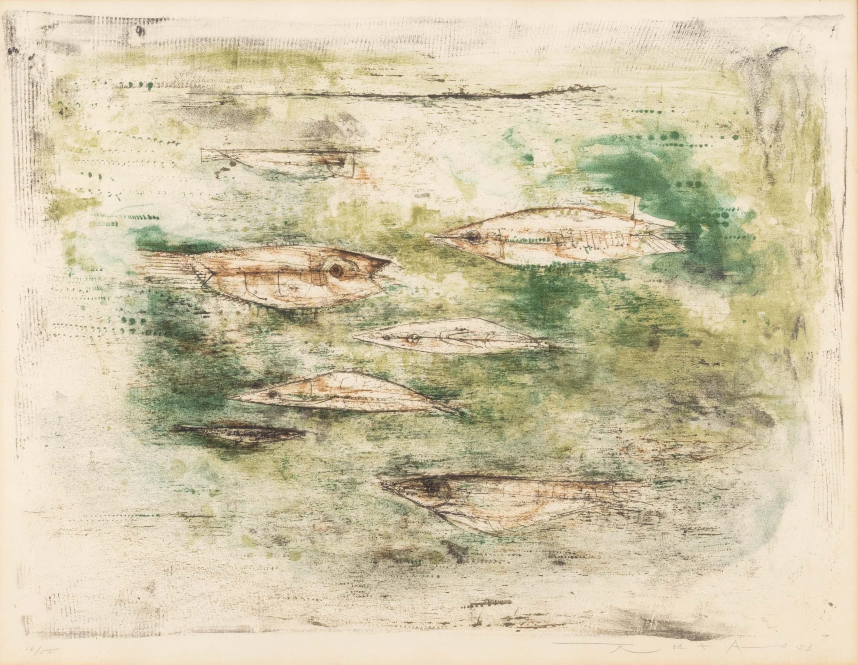 Abstract Print de Zao Wou-Ki - Les Poissons